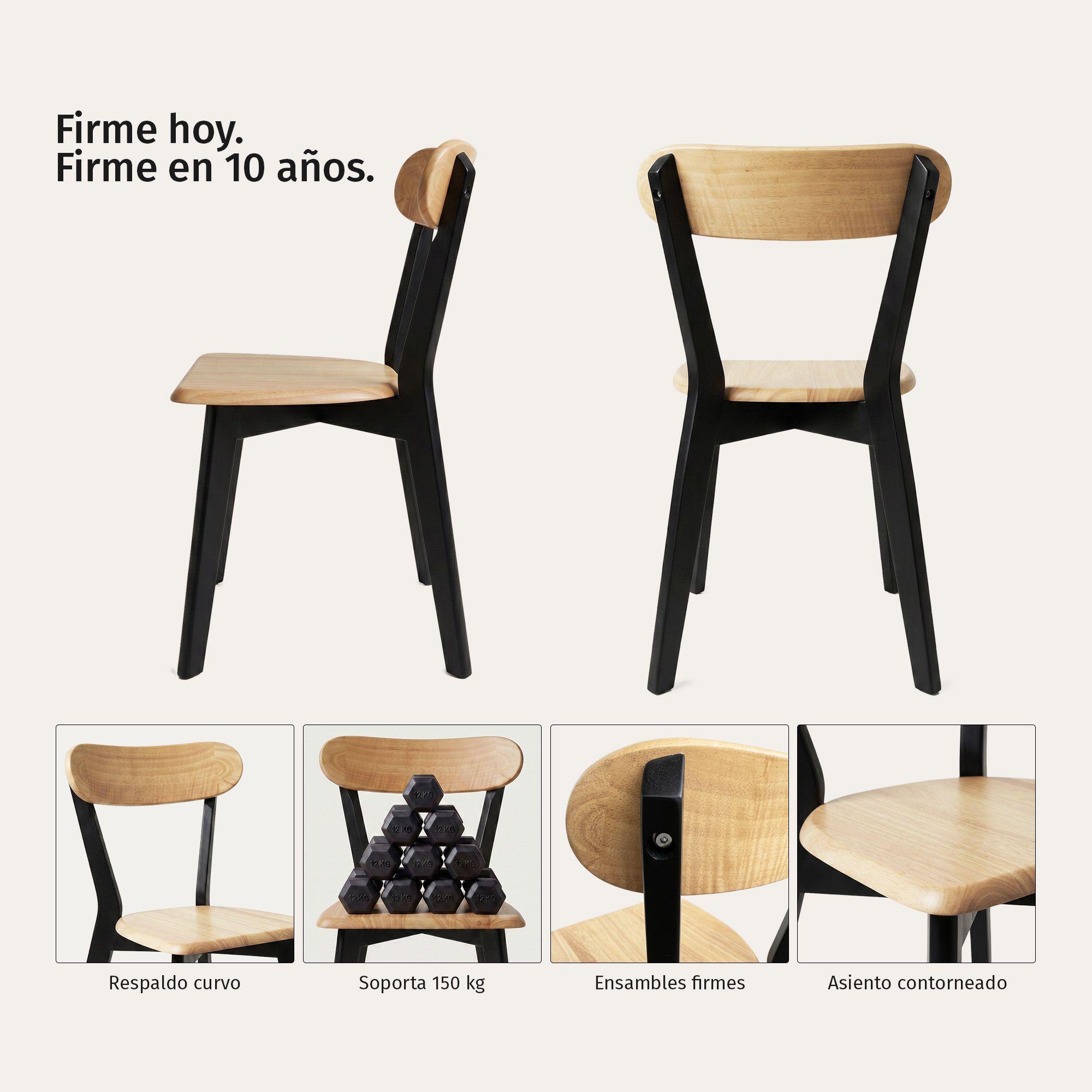 Pack 2 Sillas Para Comedor Cocina Madera Moderna Respaldo Curvo Fresno Negras-2