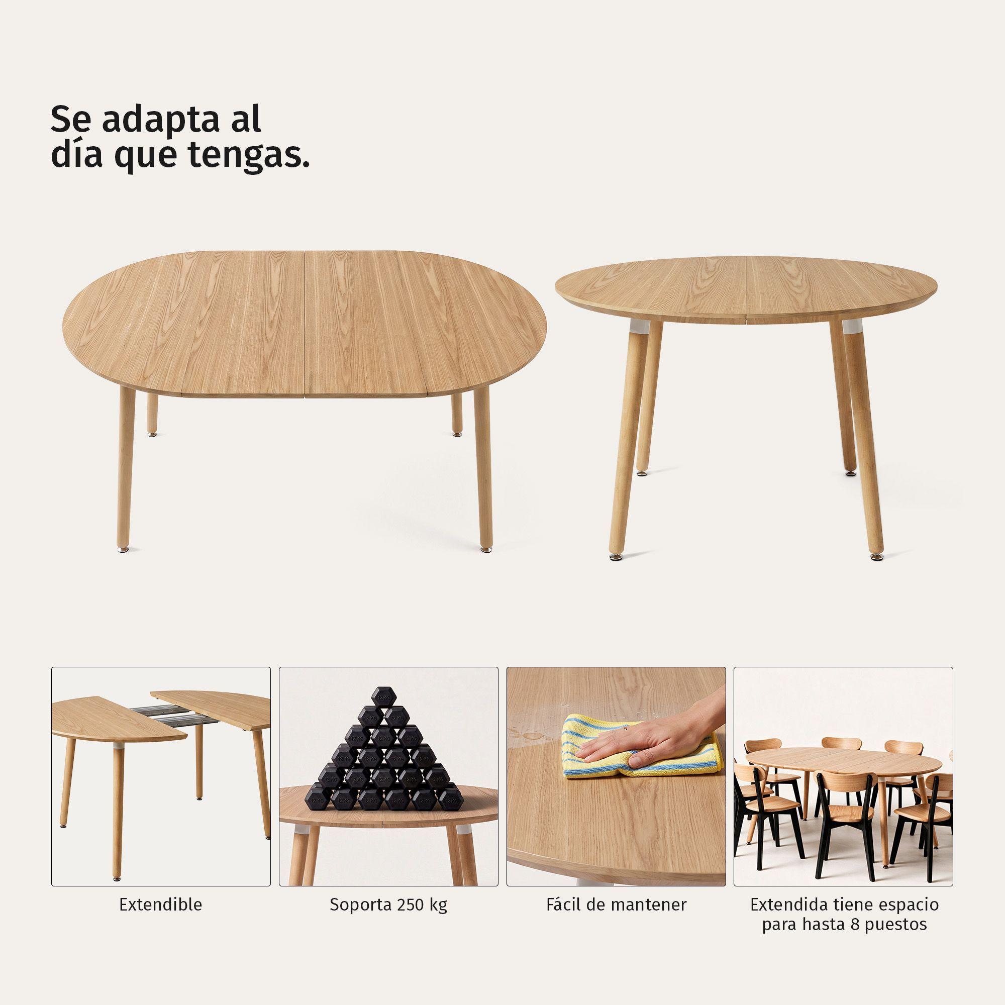 Mesa Comedor Cocina Living Extensible Madera Natural 100 a 180 cm Ronda-2