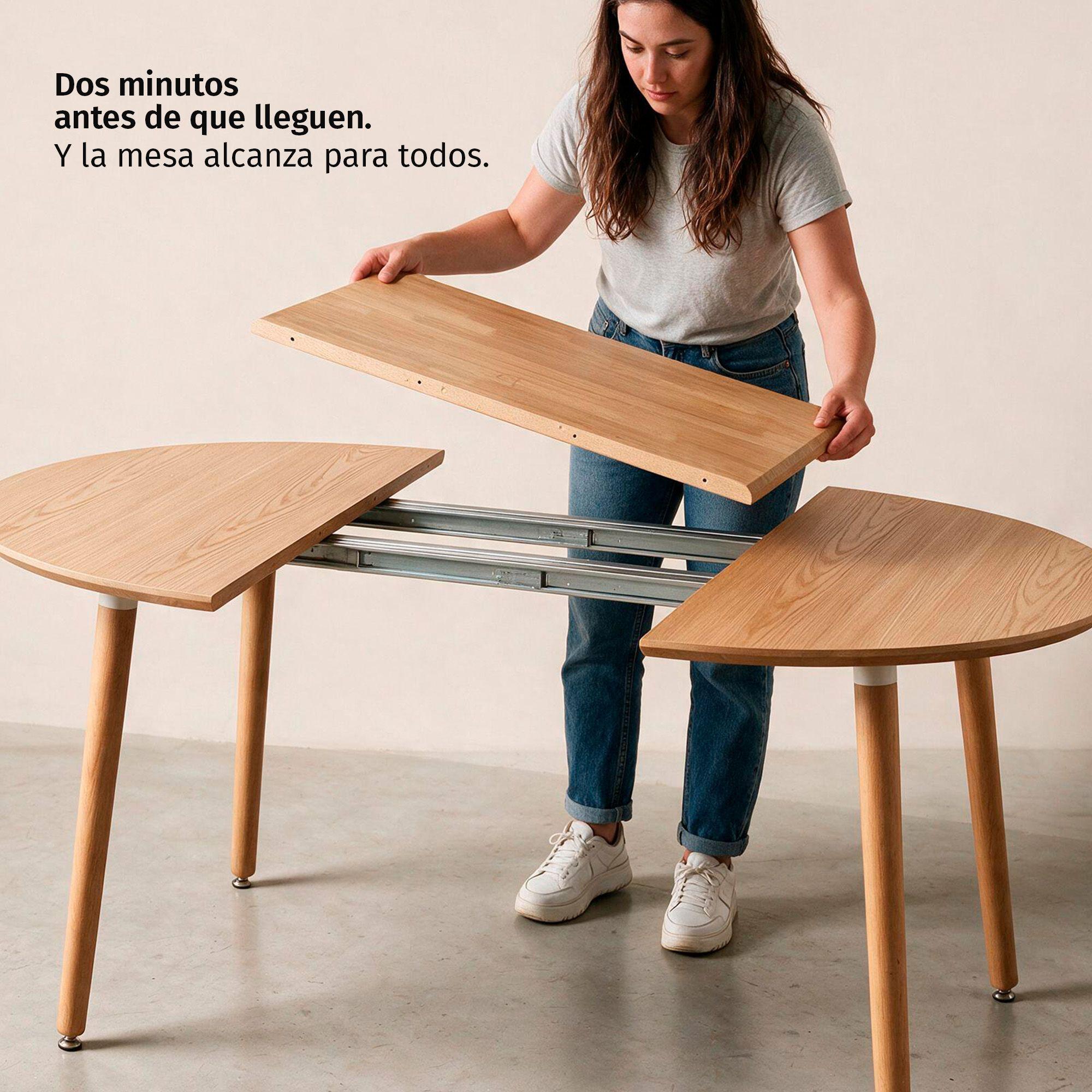 Mesa Comedor Cocina Living Extensible Madera Natural 100 a 180 cm Ronda-3