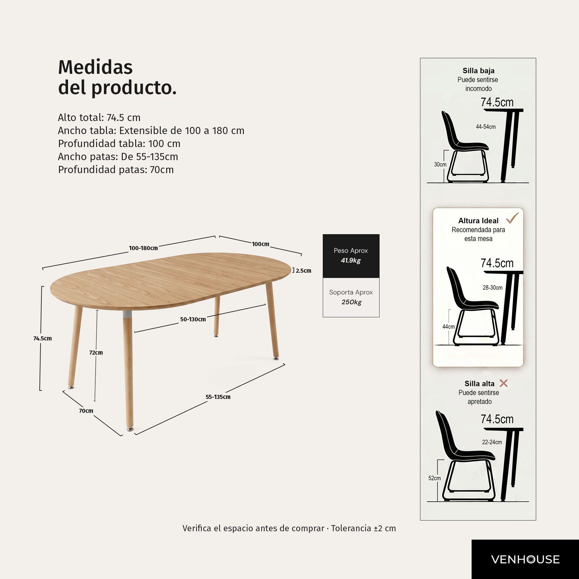 Mesa Comedor Cocina Living Extensible Madera Natural 100 a 180 cm Ronda-4