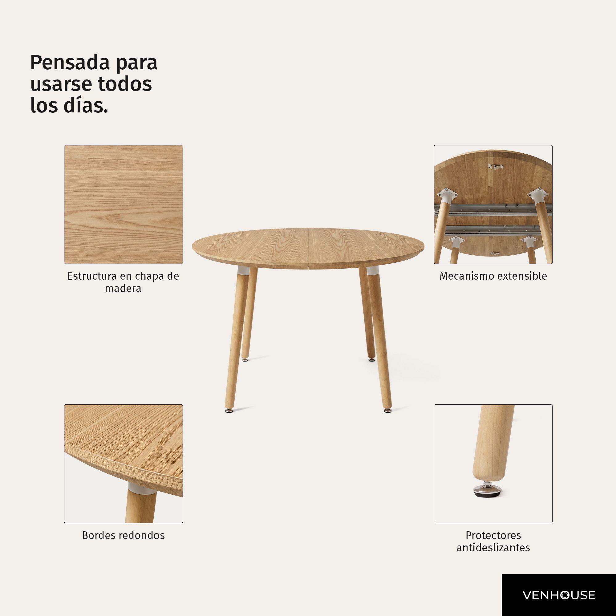 Mesa Comedor Cocina Living Extensible Madera Natural 100 a 180 cm Ronda-5