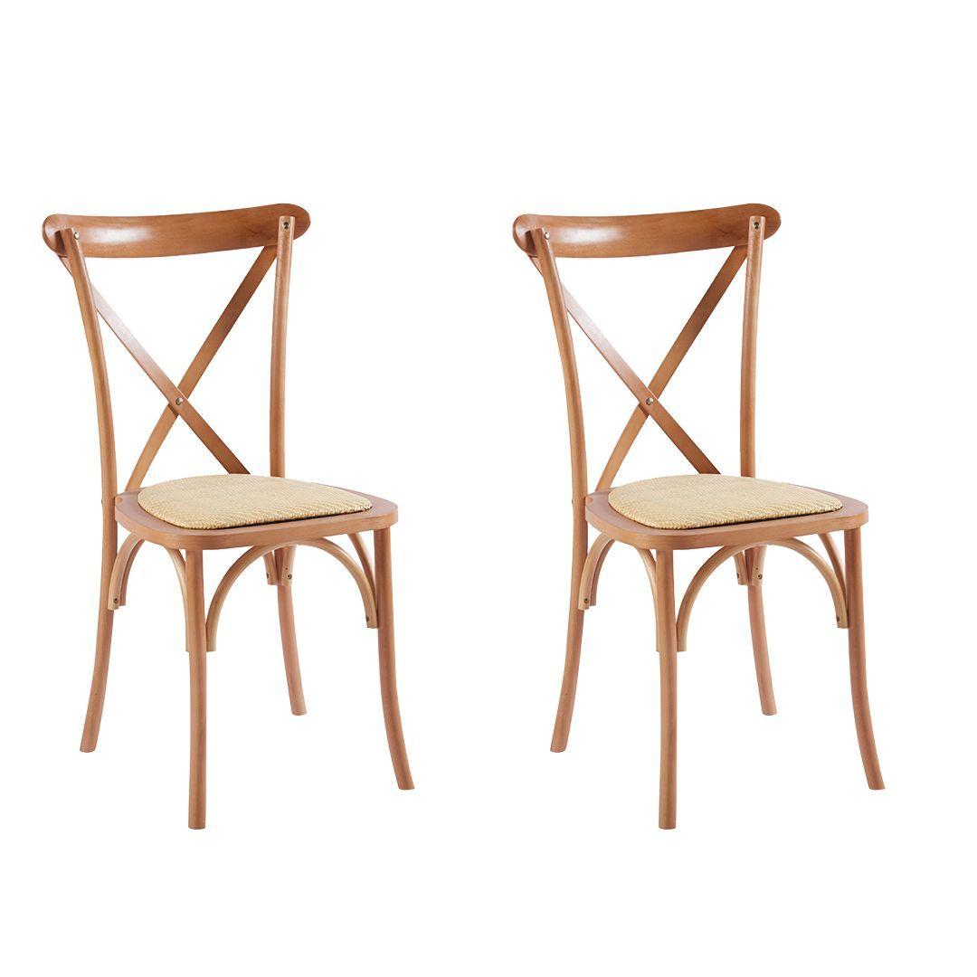 Pack 2 Sillas Crossback Madera Rattan Natural Venhoouse-0