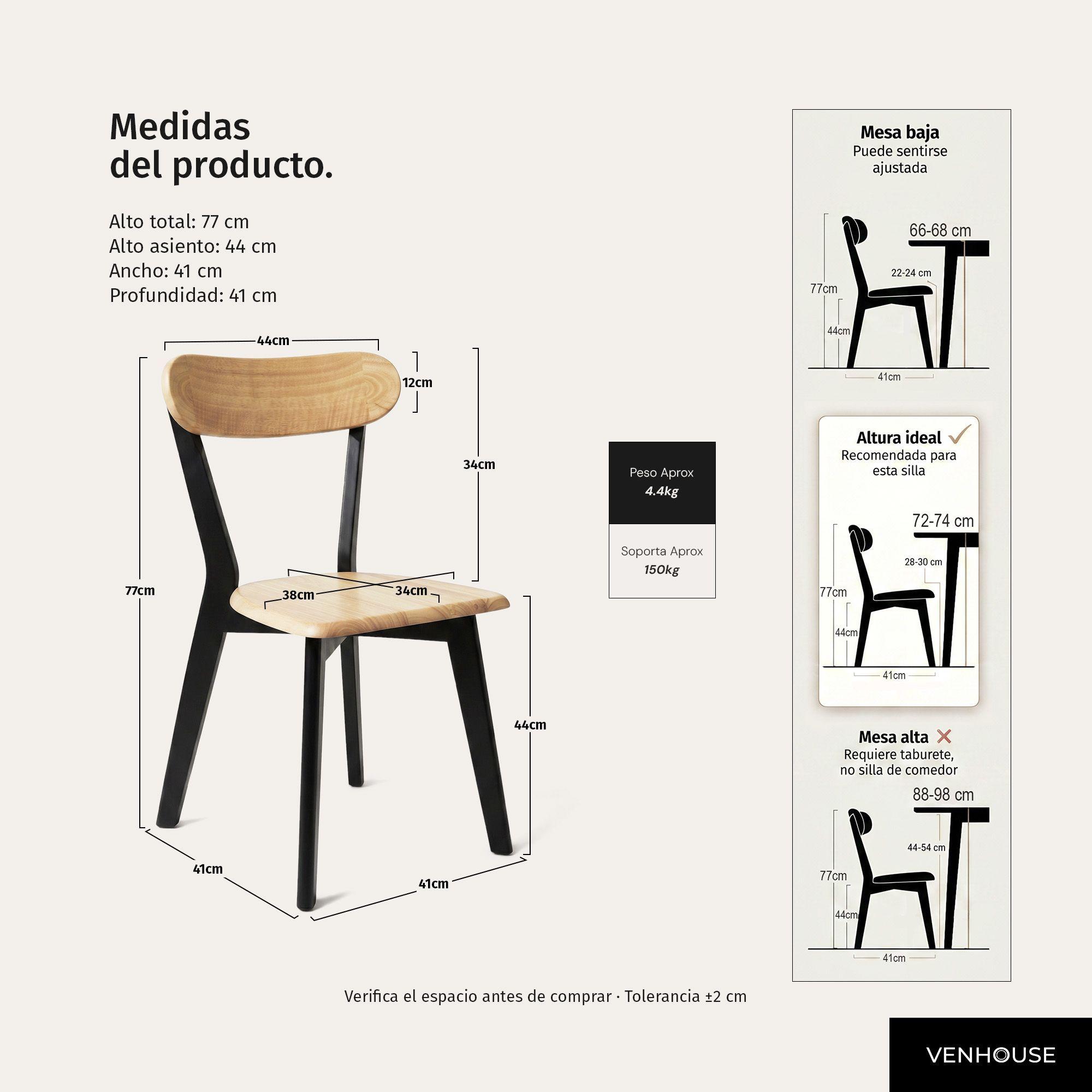 Silla Para Comedor Cocina Madera Moderna Respaldo Curvo Fresno Negra-3