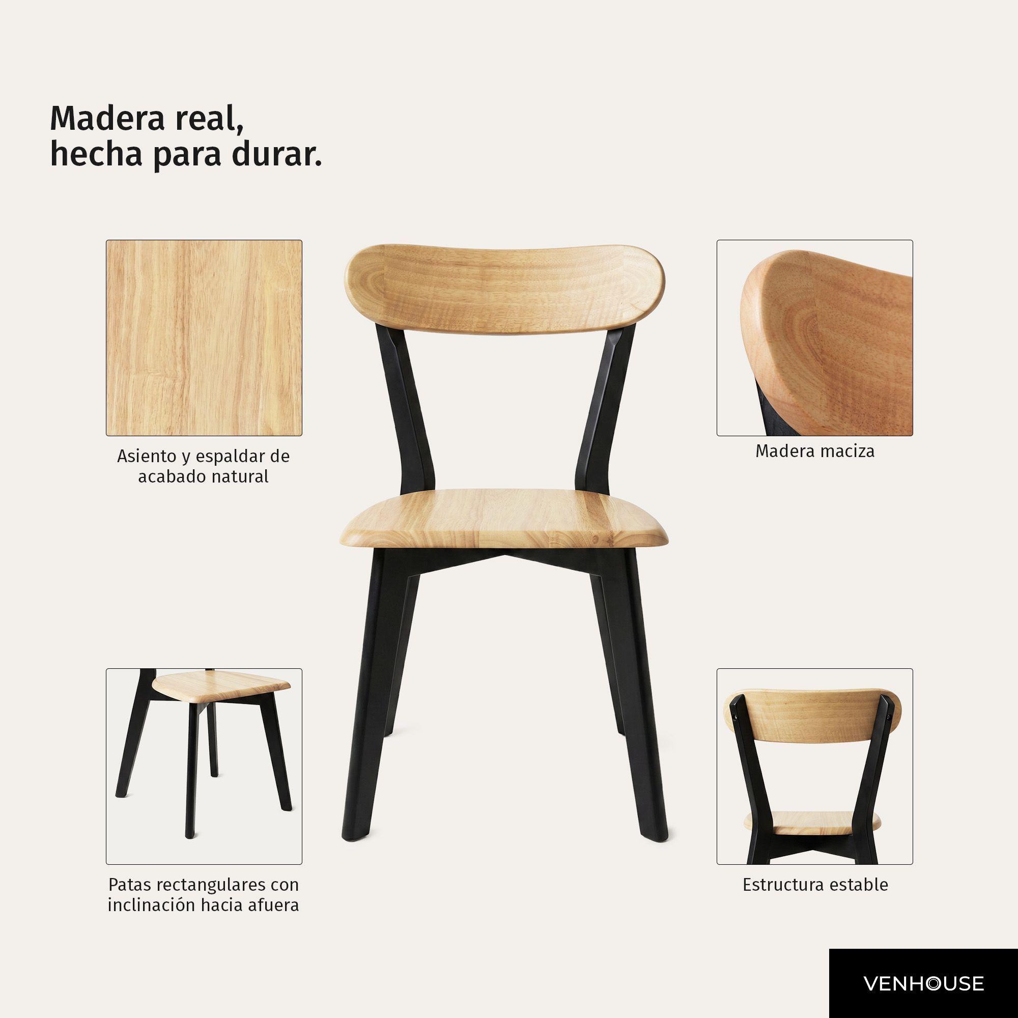 Silla Para Comedor Cocina Madera Moderna Respaldo Curvo Fresno Negra-4