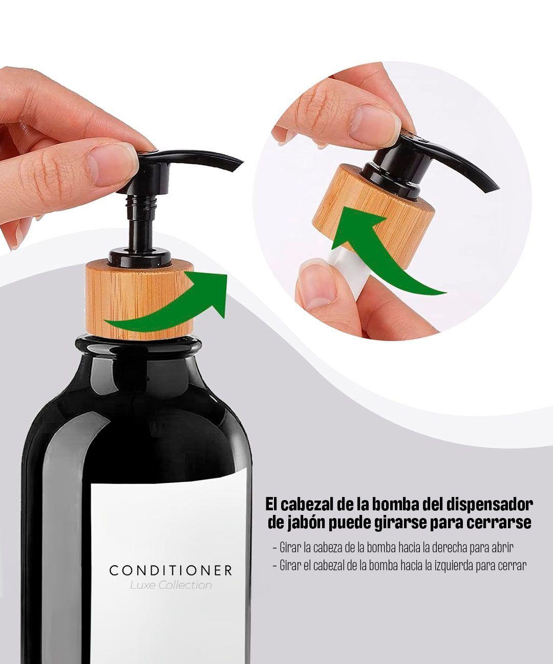 Venhoouse Pack 3 Dispensador De Jabón 500 Ml Plástico Bambú Ambar-2