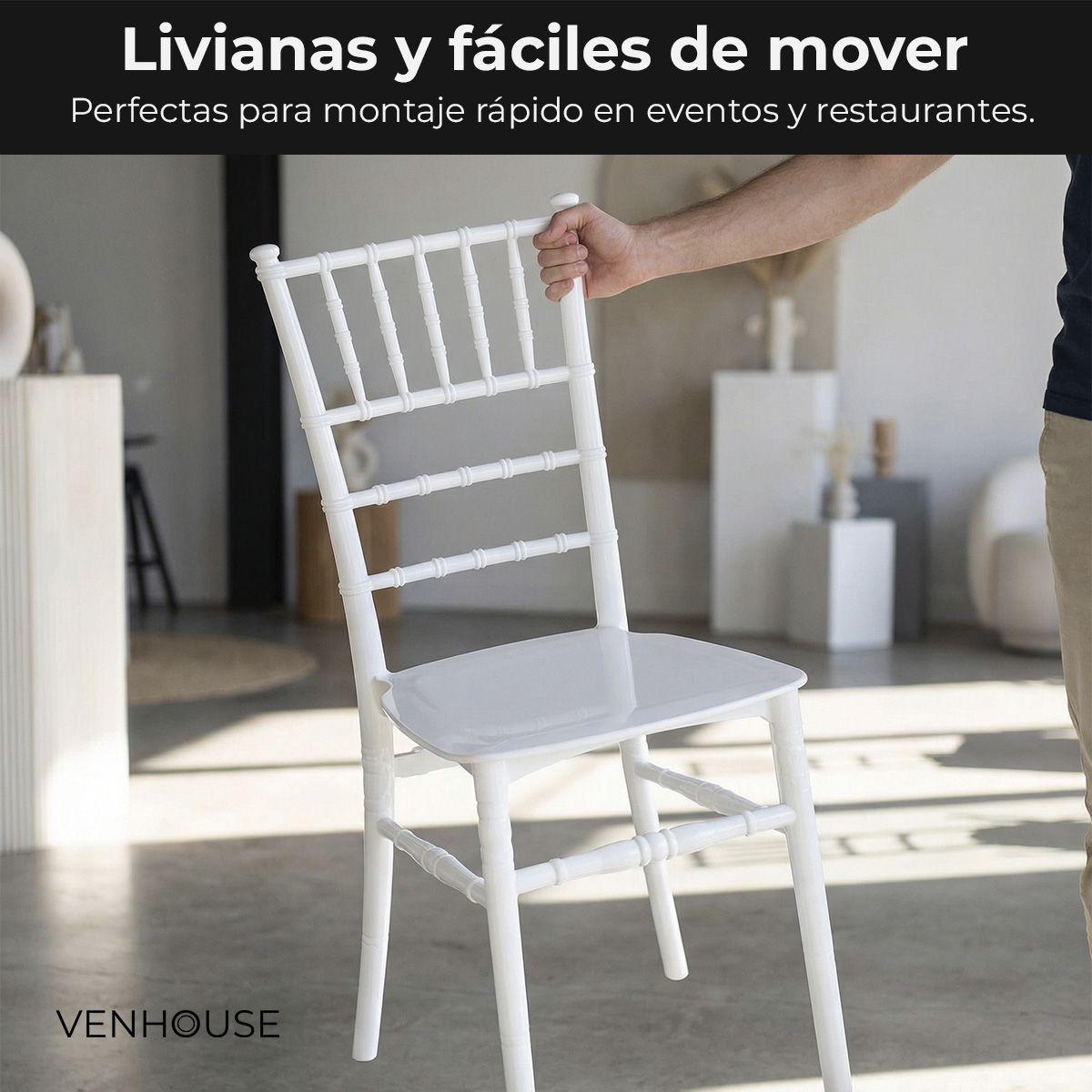 Pack 4 Sillas Chiavari para Comedor Eventos Apilable Polipropileno Blanca-5