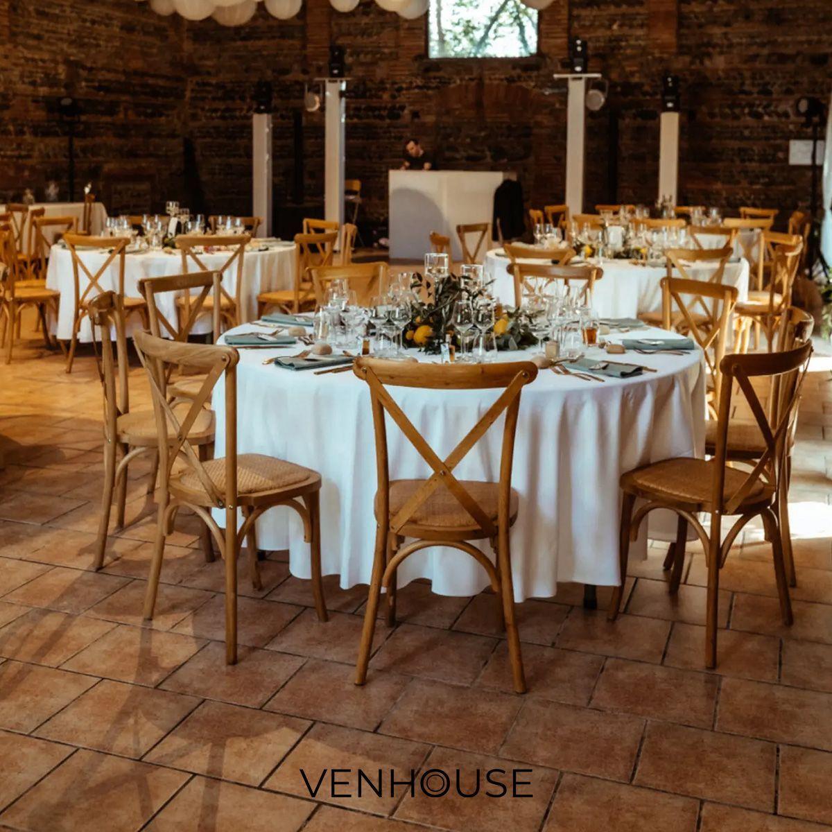 Silla Crossback De Madera Rattan Apilables Venhoouse-6