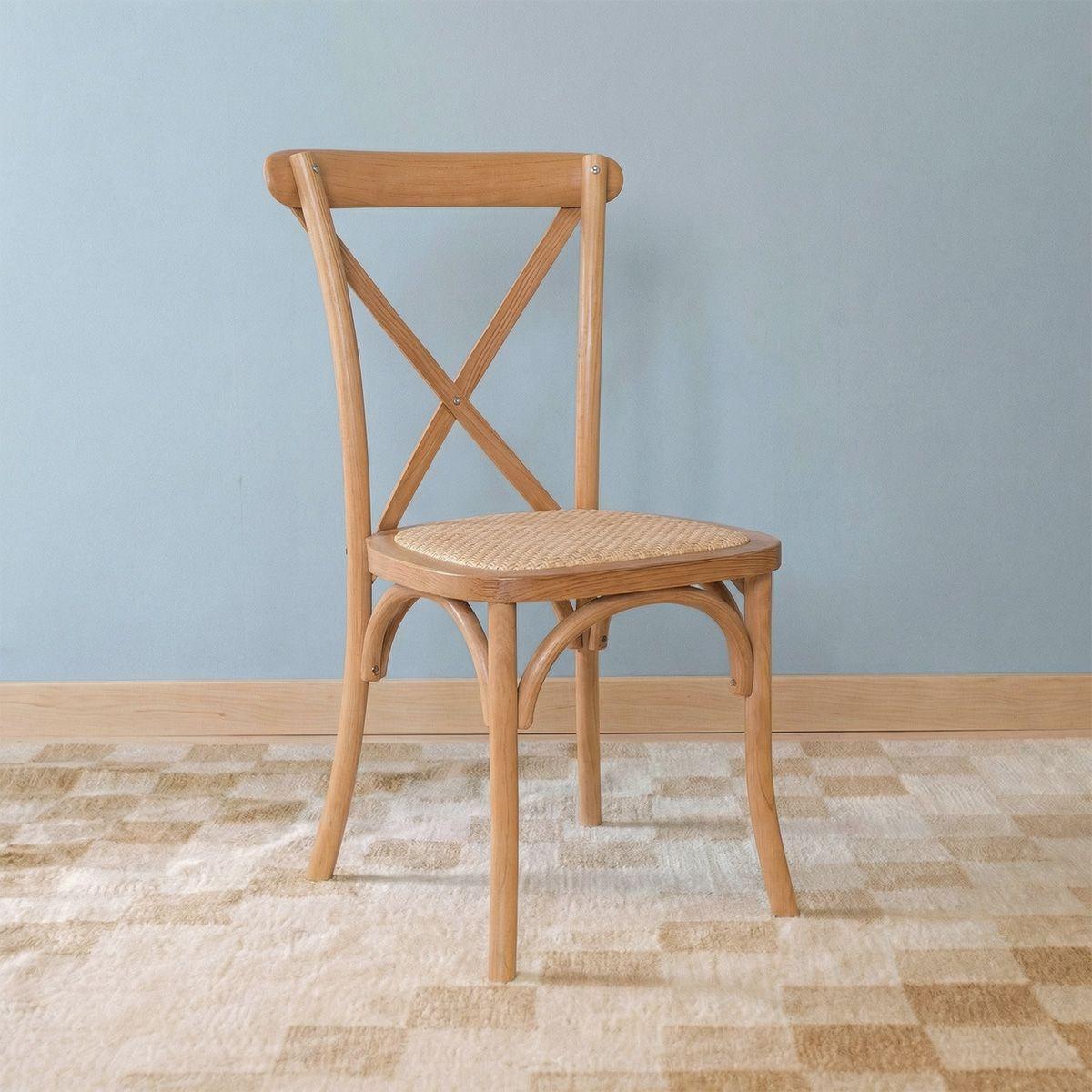Silla Comedor Madera Natural Rattan Apilables Crossback Venhoouse-0