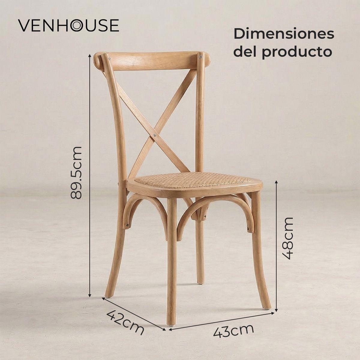 Silla Comedor Madera Natural Rattan Apilables Crossback Venhoouse-3