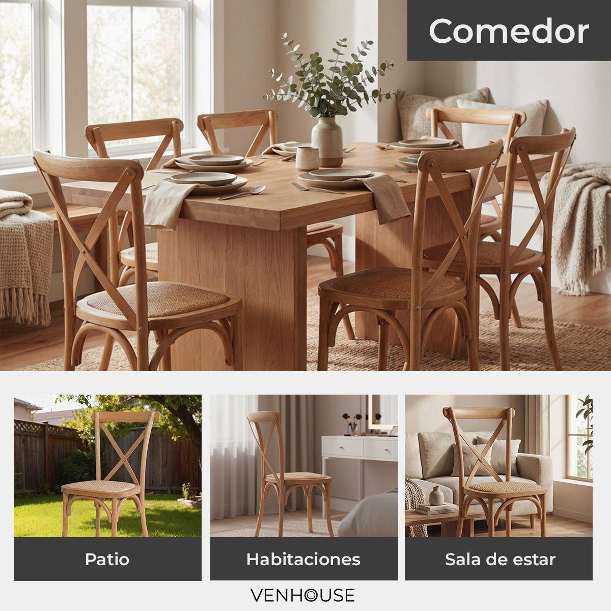 Silla Comedor Madera Natural Rattan Apilables Crossback Venhoouse-4