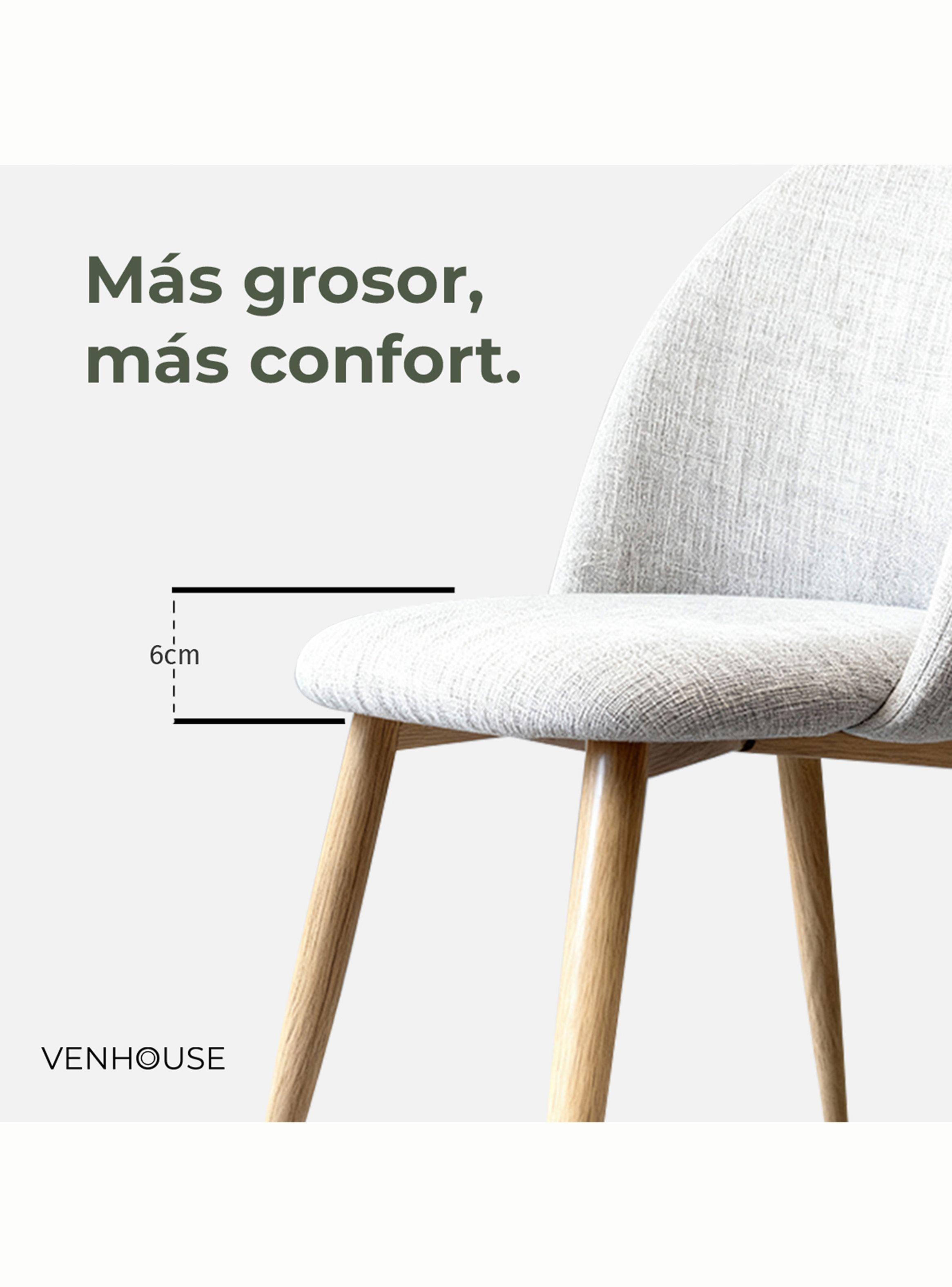 Pack 4 Sillas Comedor Moderna Acolchada Metal Sora Venhoouse Lino Gris-2