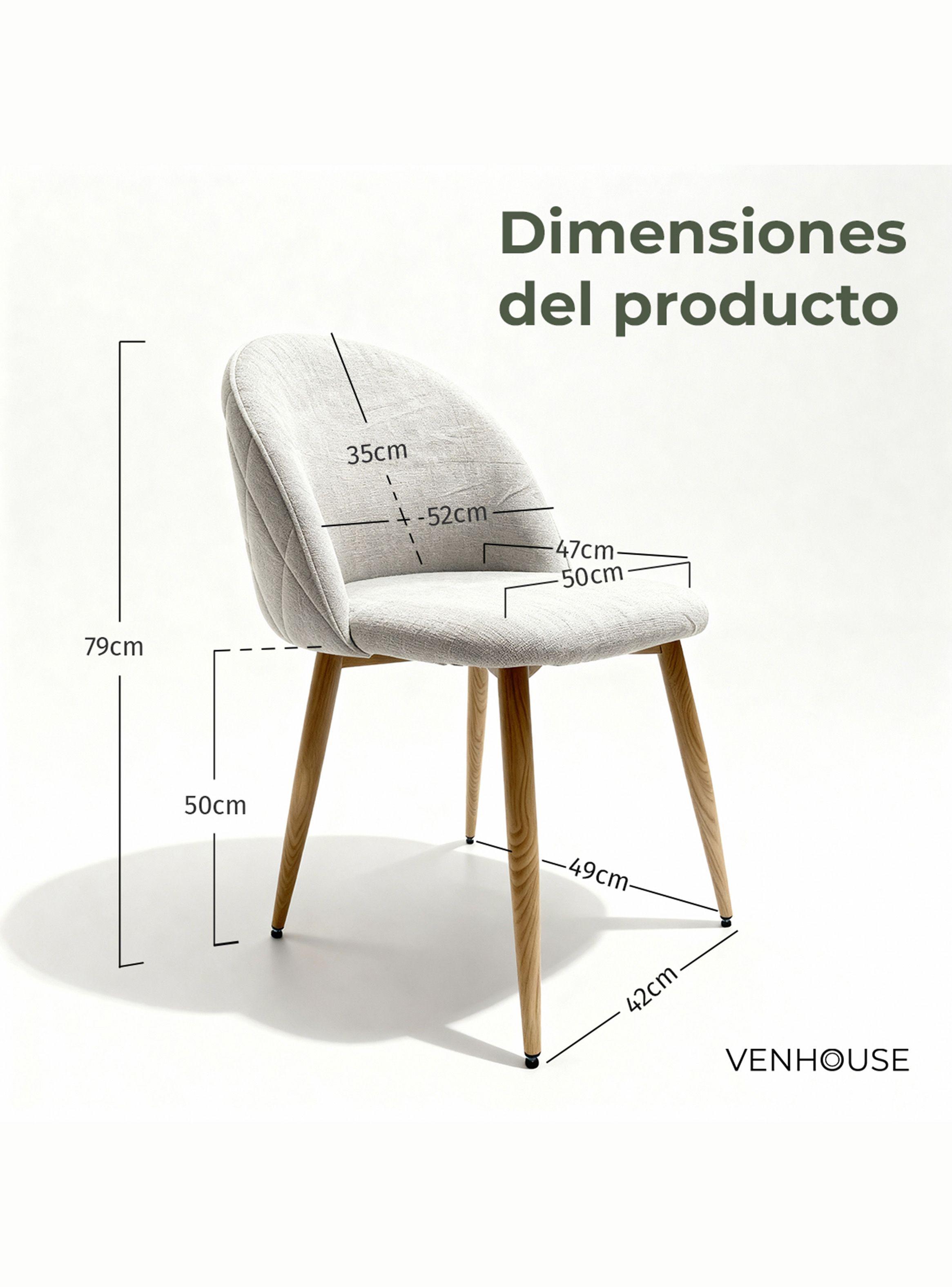 Pack 4 Sillas Comedor Moderna Acolchada Metal Sora Venhoouse Lino Gris-3