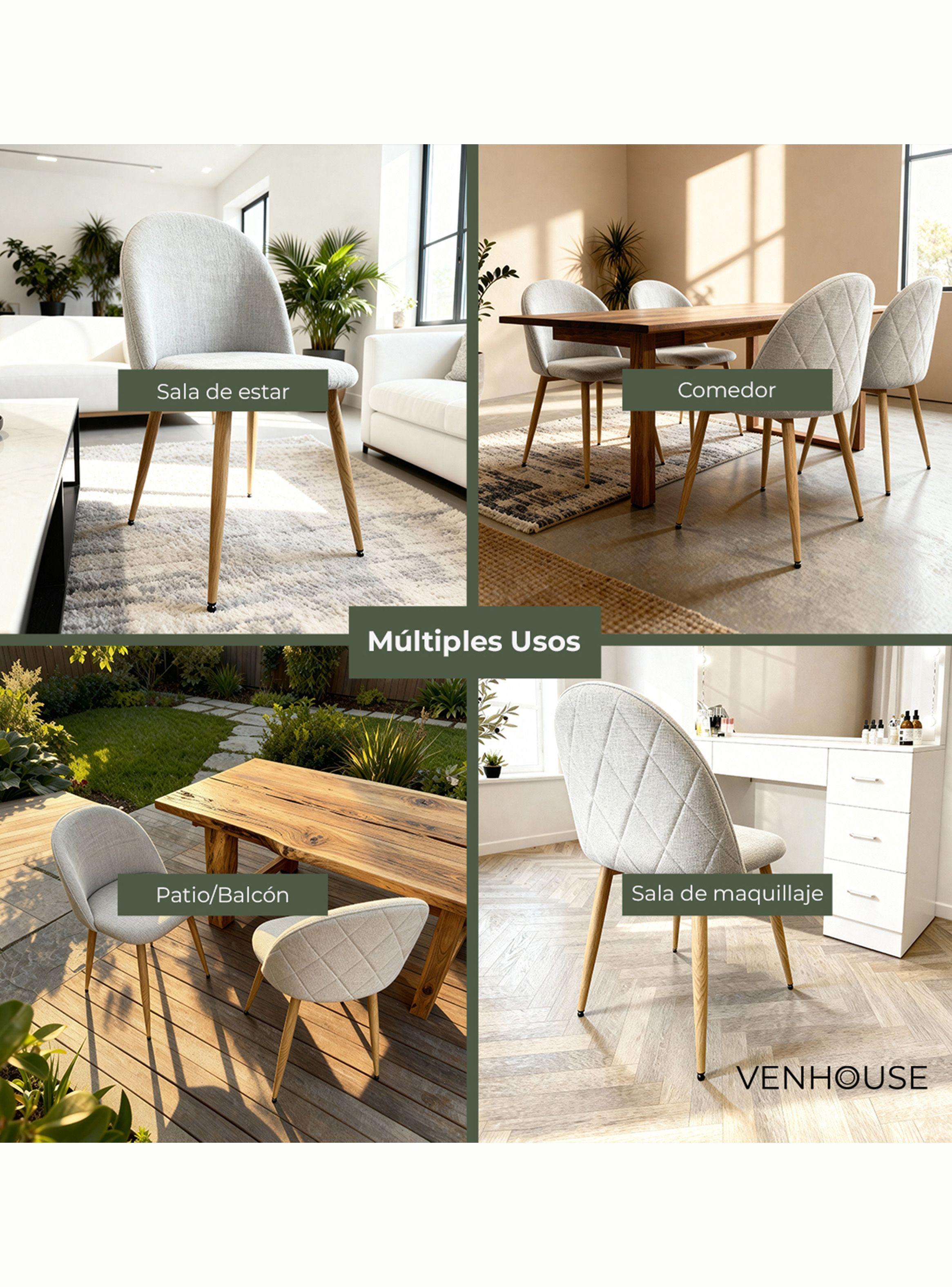 Pack 4 Sillas Comedor Moderna Acolchada Metal Sora Venhoouse Lino Gris-4