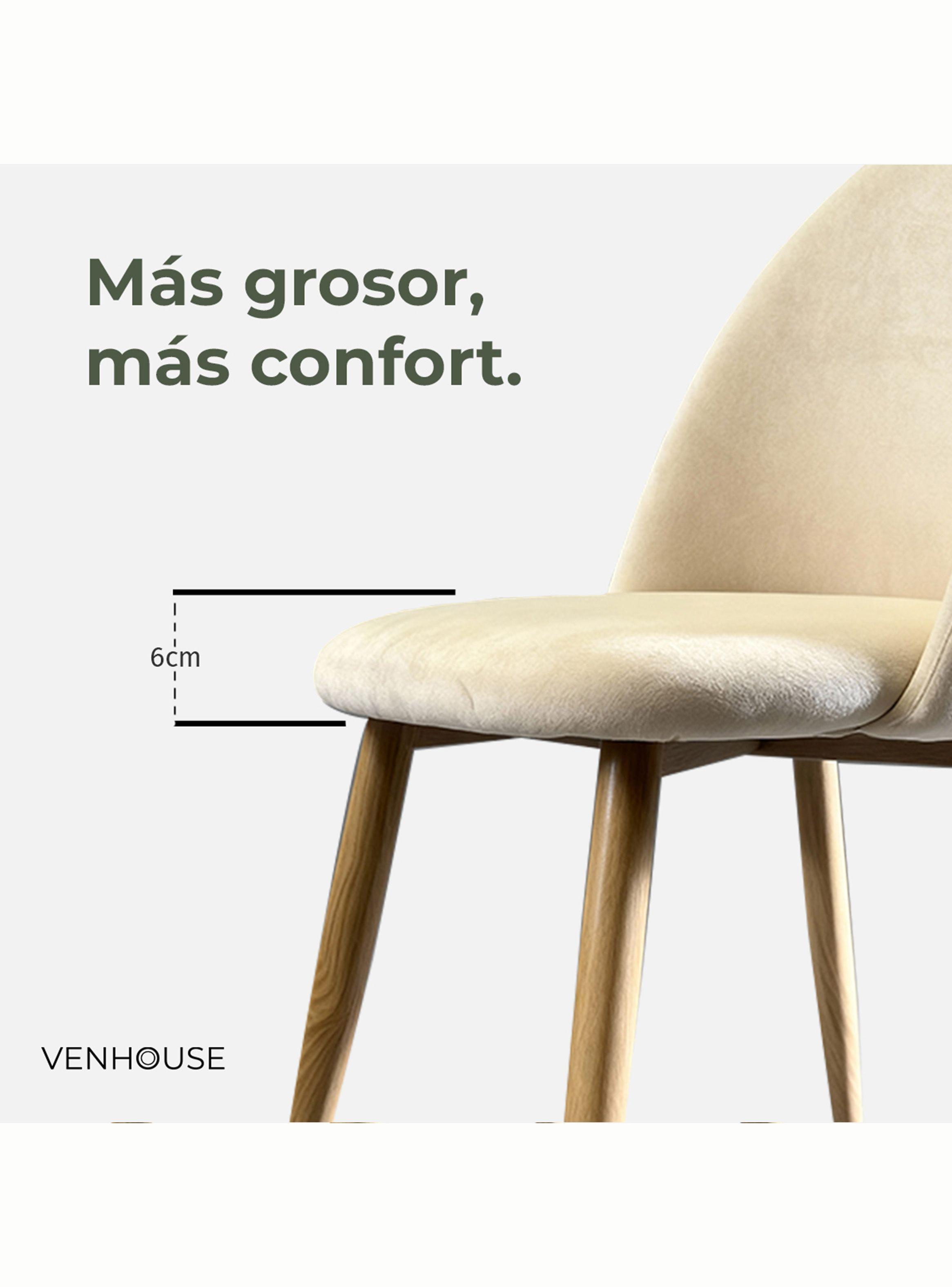 Silla Comedor Moderna Acolchada Metal Sora Venhoouse Felpa Beige-2