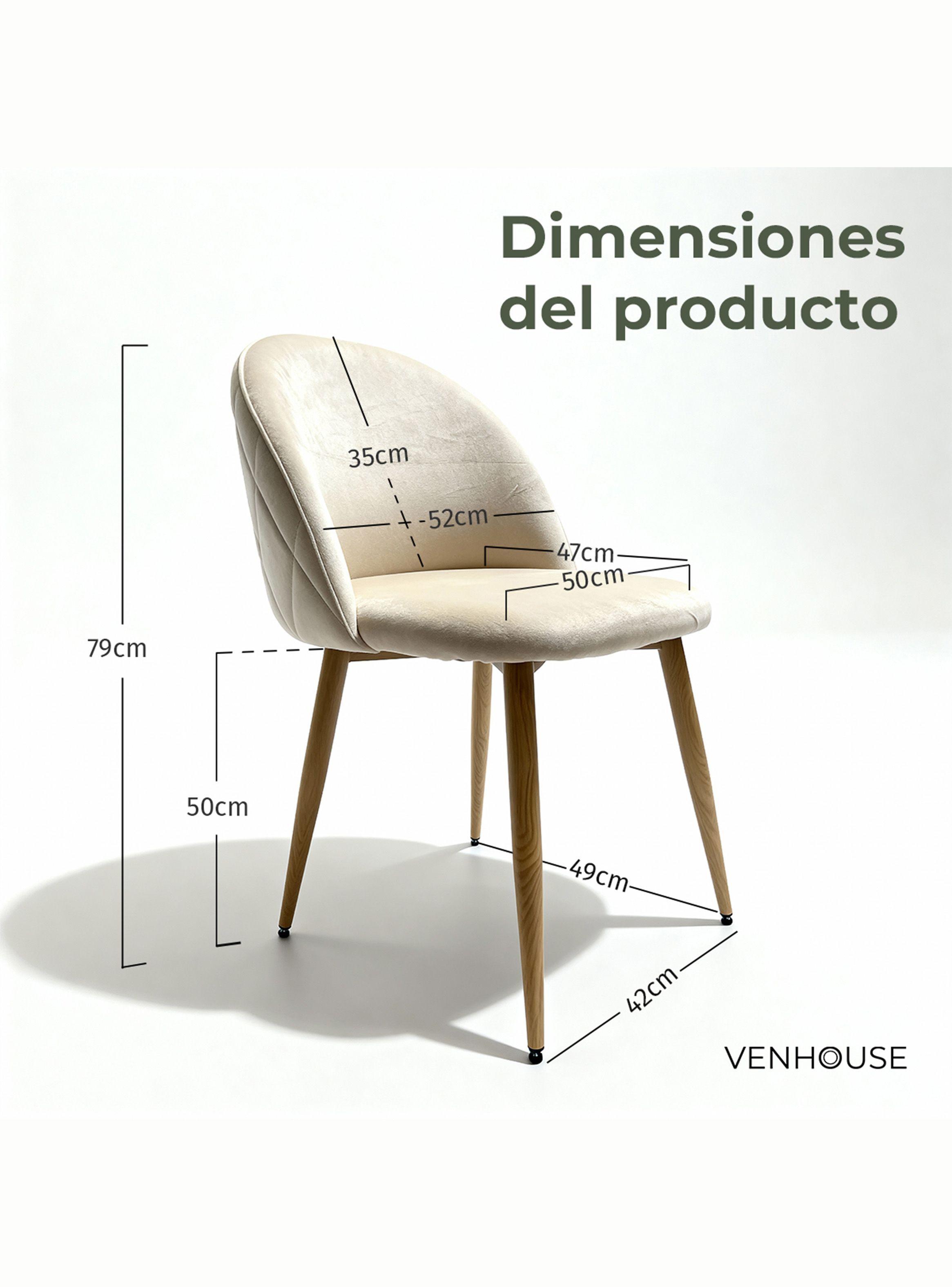 Silla Comedor Moderna Acolchada Metal Sora Venhoouse Felpa Beige-3