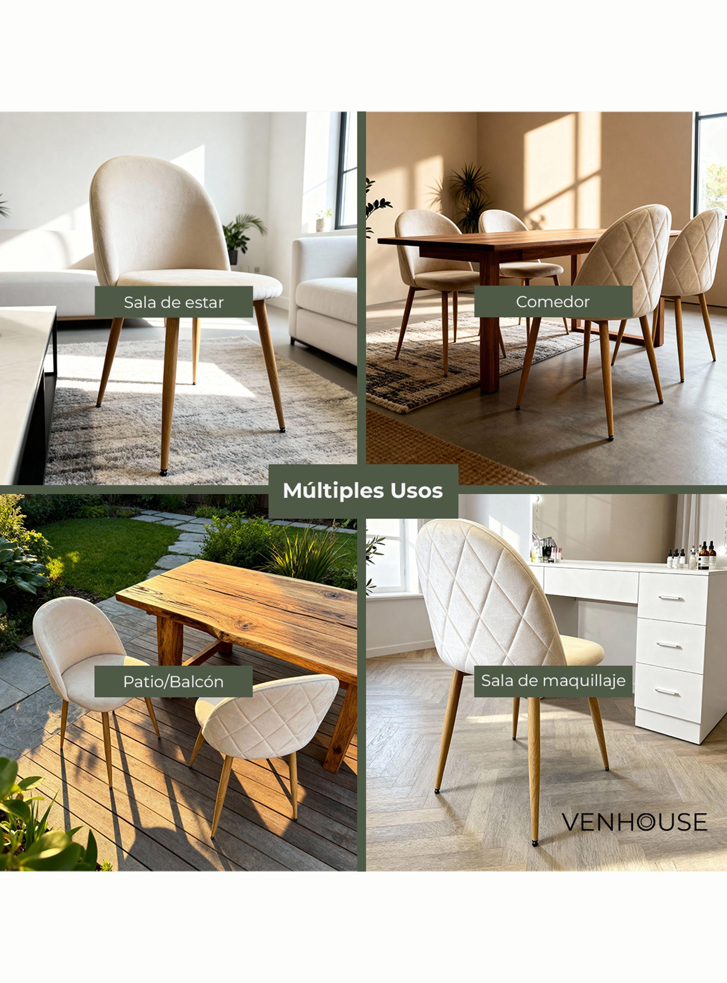 Silla Comedor Moderna Acolchada Metal Sora Venhoouse Felpa Beige-4