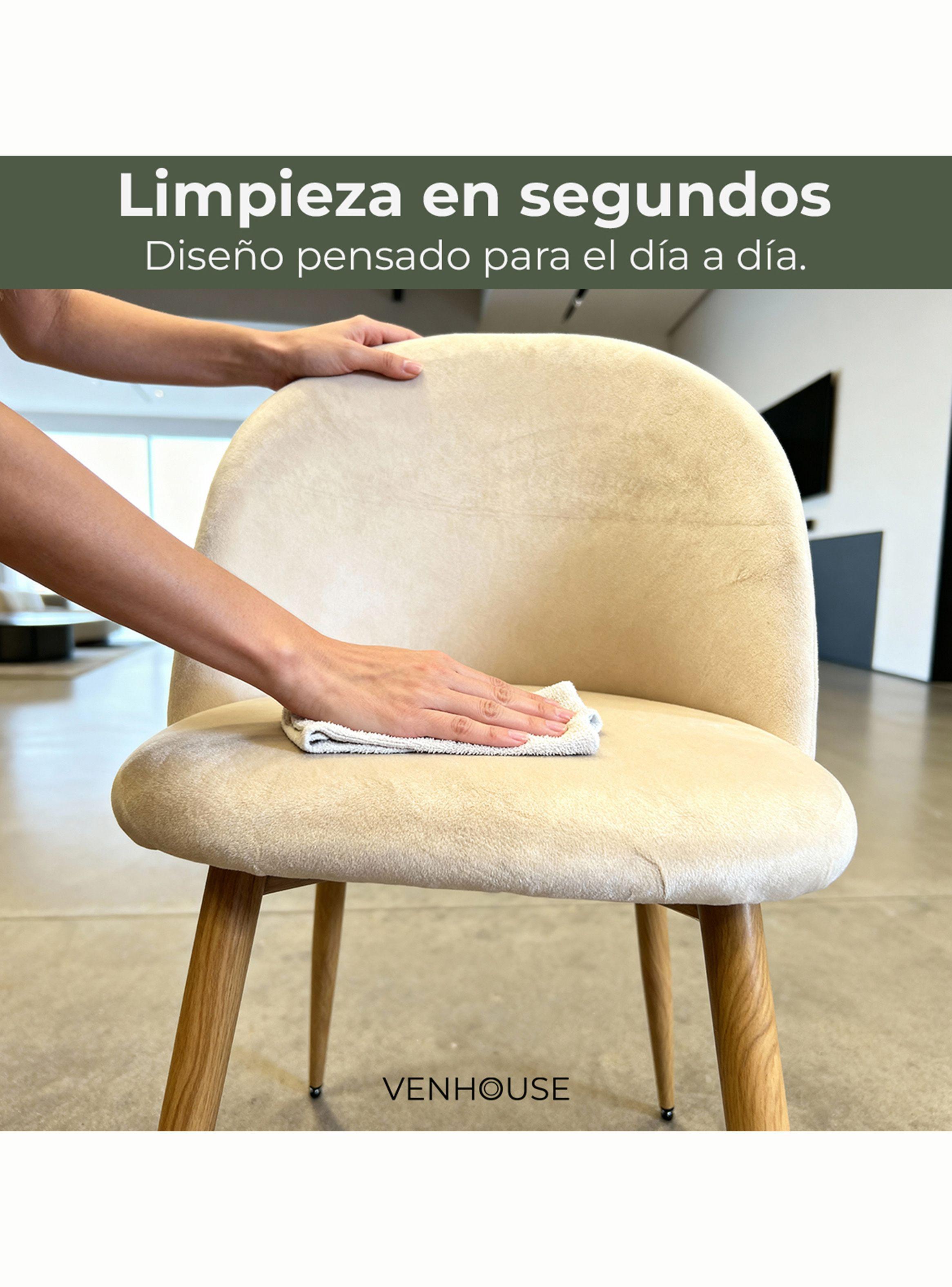 Silla Comedor Moderna Acolchada Metal Sora Venhoouse Felpa Beige-5