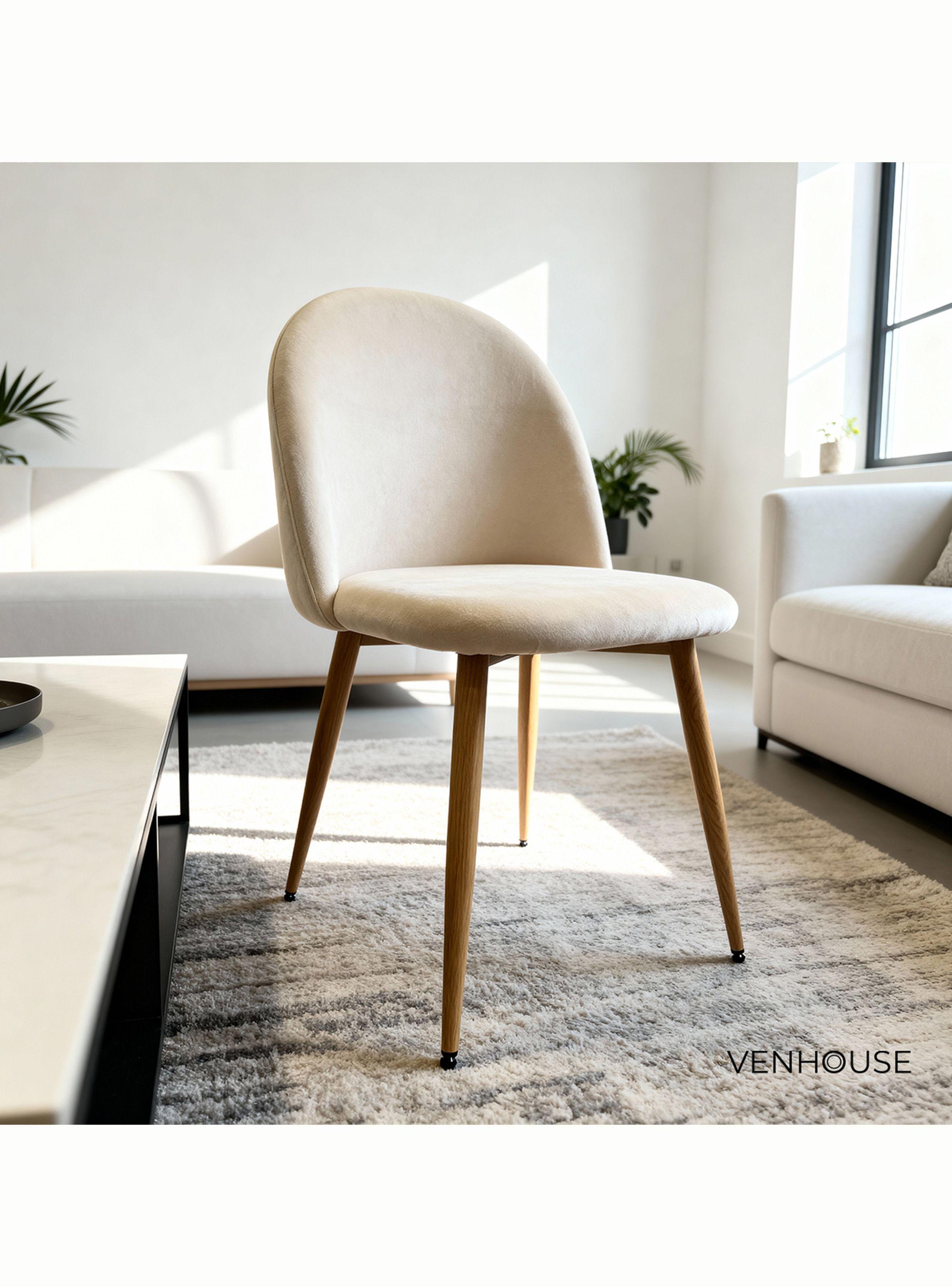 Silla Comedor Moderna Acolchada Metal Sora Venhoouse Felpa Beige-8