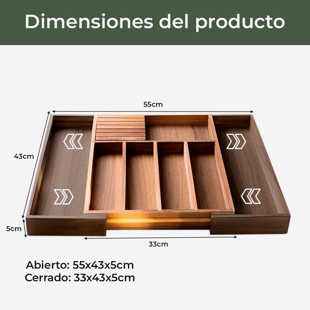 Organizador De Cubiertos Acacia De Cocina Extensible Cajón-2