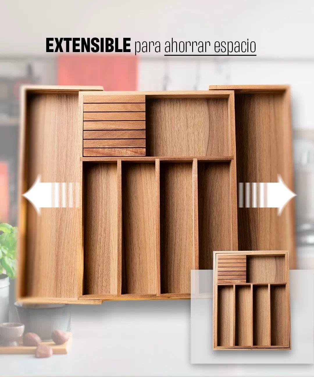 Organizador De Cubiertos Acacia De Cocina Extensible Cajón-4