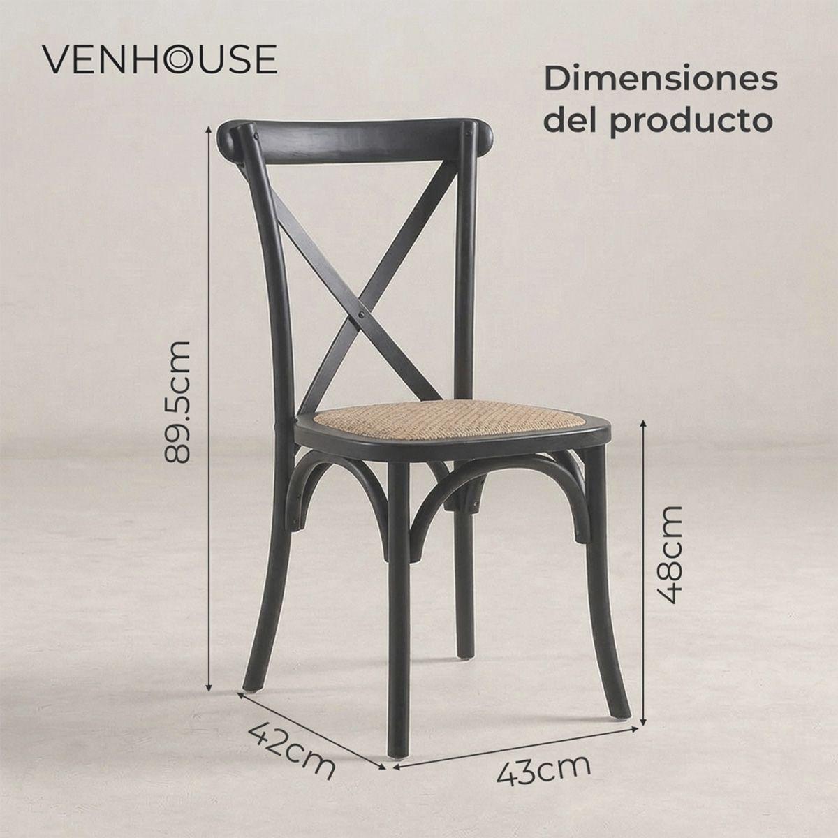 Silla Comedor Madera Negra Rattan Apilables Crossback Venhoouse-3