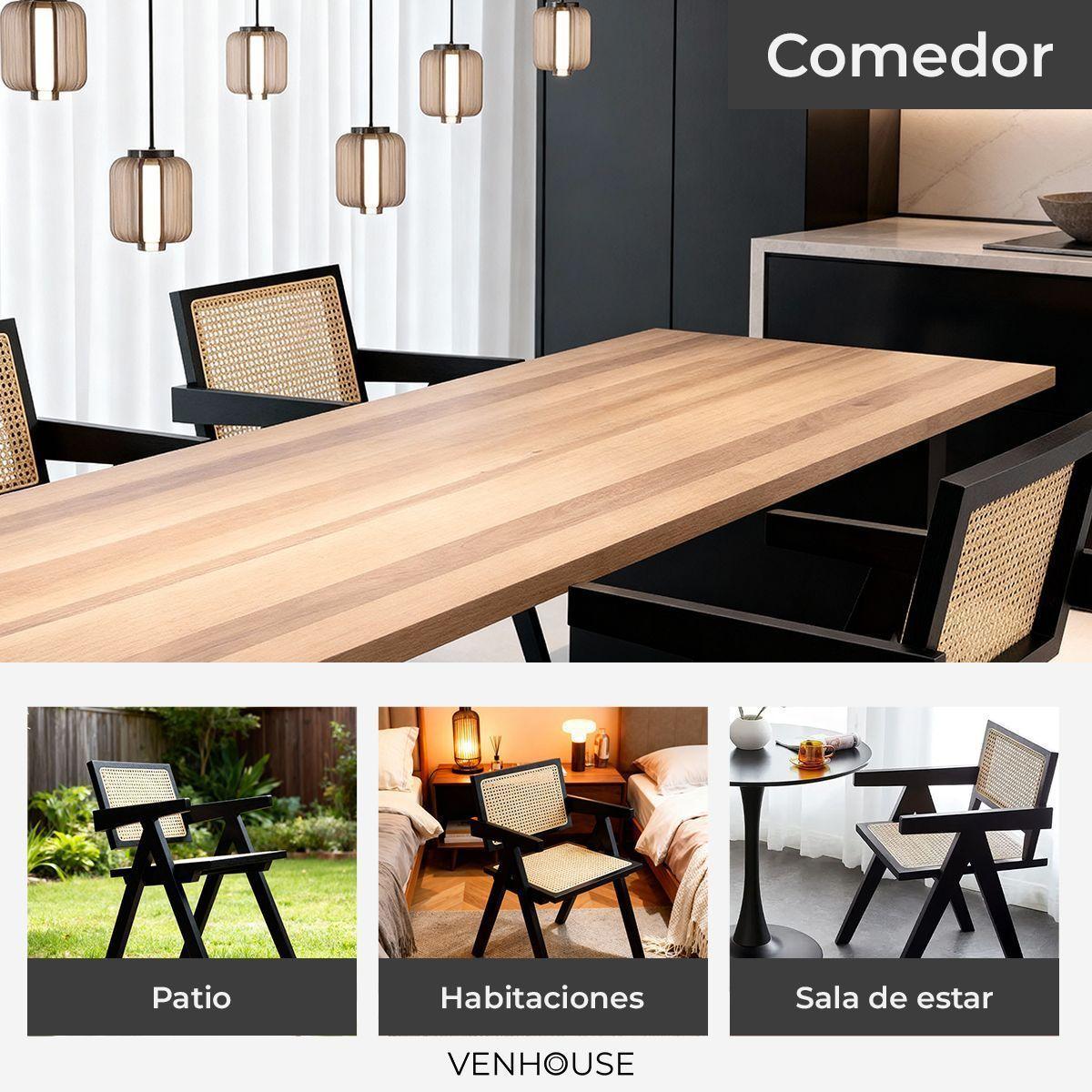 Silla O Sitial Chandigarh Ratán Madera Para Comedor Negra-4