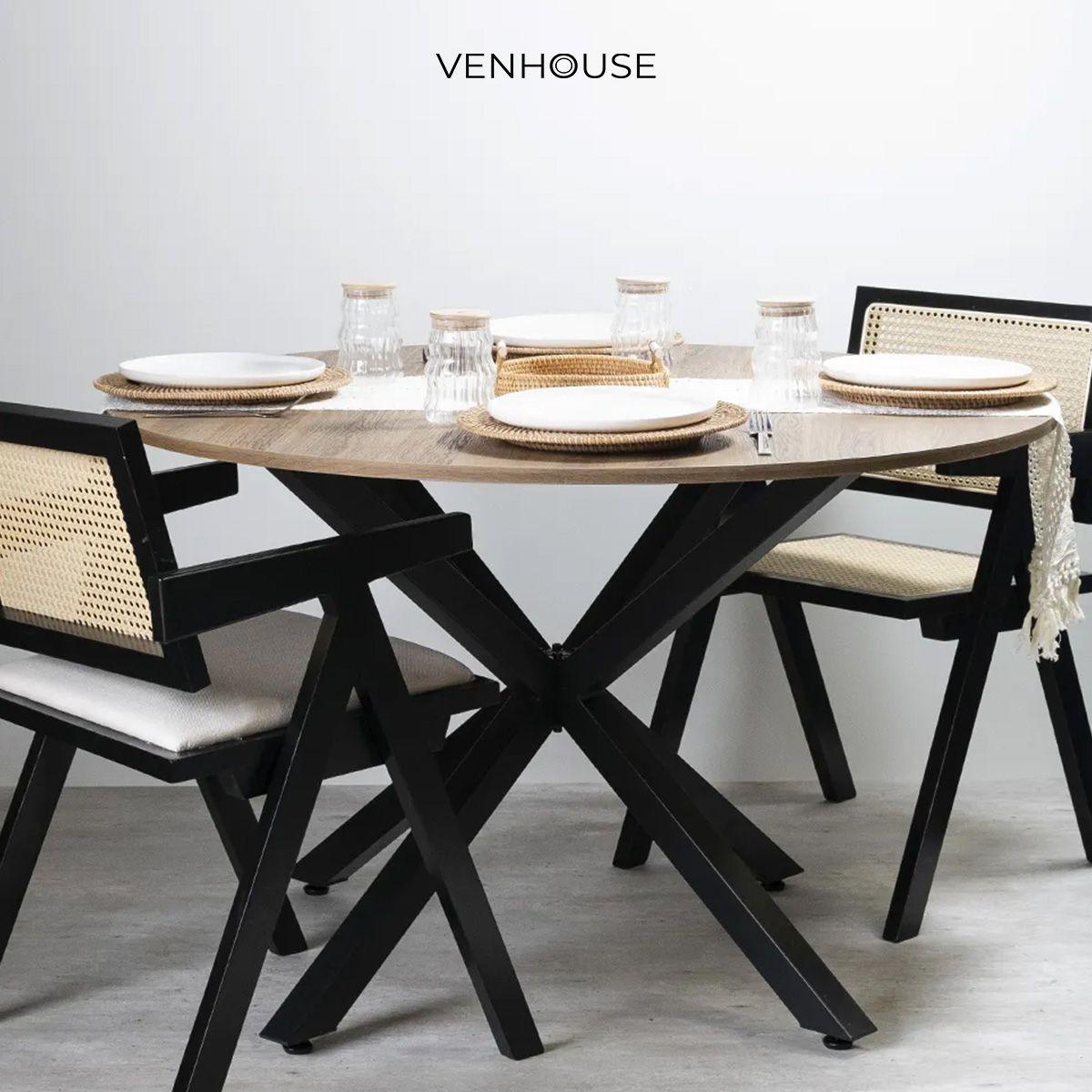 Pack 2 Silla Comedor Chandigarh Madera Negra Cojín Lino Venhoouse-4