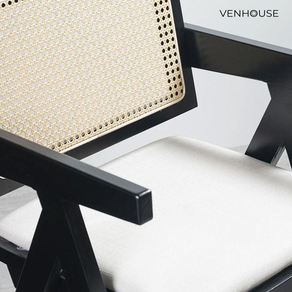 Pack 2 Silla Comedor Chandigarh Madera Negra Cojín Lino Venhoouse-5