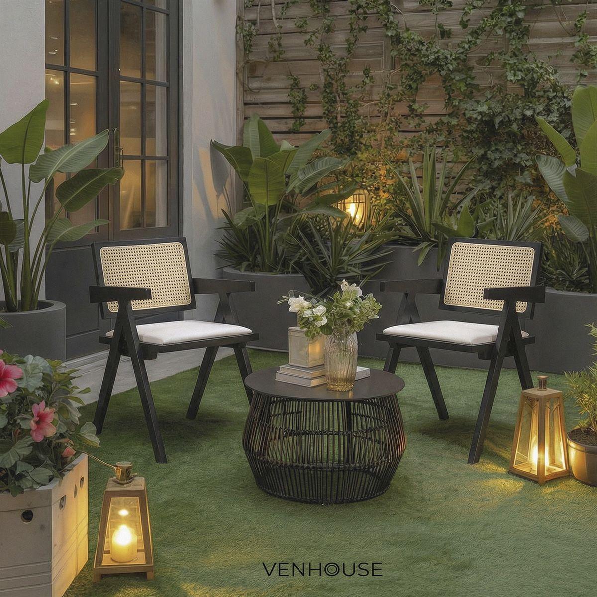 Pack 2 Silla Comedor Chandigarh Madera Negra Cojín Lino Venhoouse-7