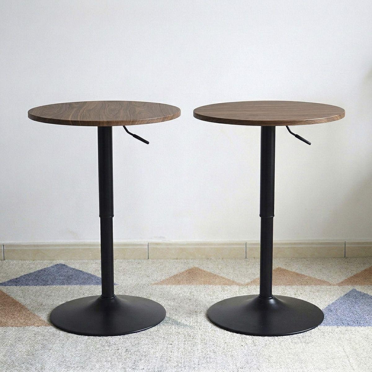 Pack 2 Mesas Bar Lorven Altura Ajustable Diámetro 60cm Comedor Madera Oscura-0