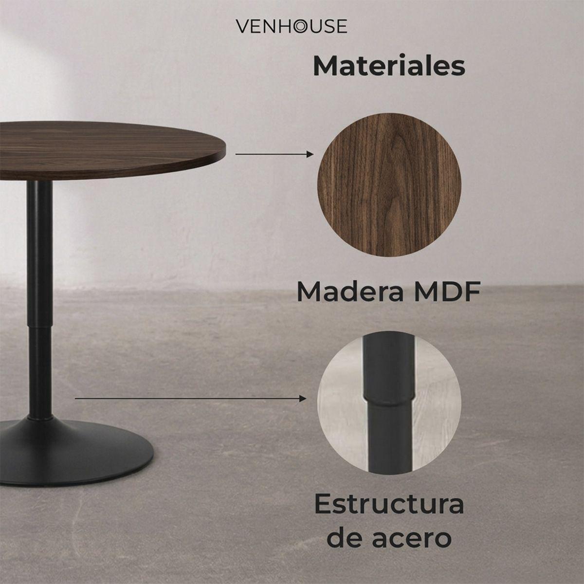 Pack 2 Mesas Bar Lorven Altura Ajustable Diámetro 60cm Comedor Madera Oscura-1