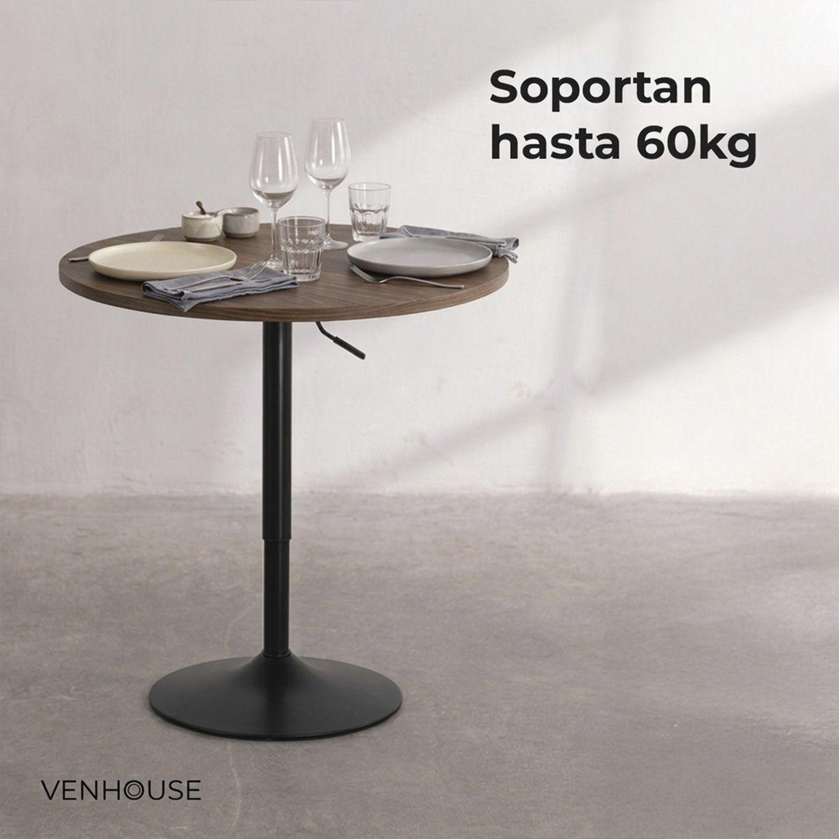 Pack 2 Mesas Bar Lorven Altura Ajustable Diámetro 60cm Comedor Madera Oscura-2