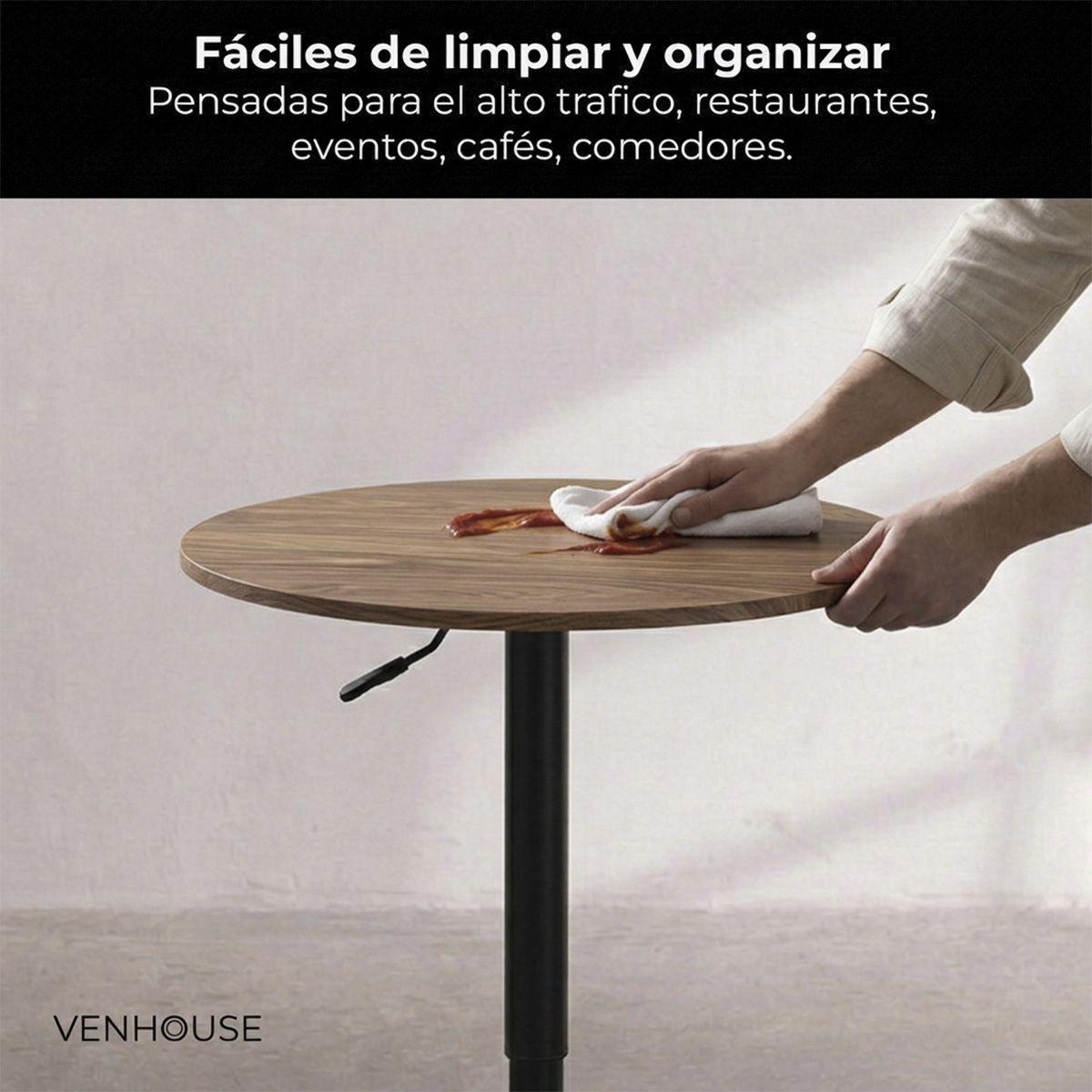 Pack 2 Mesas Bar Lorven Altura Ajustable Diámetro 60cm Comedor Madera Oscura-4