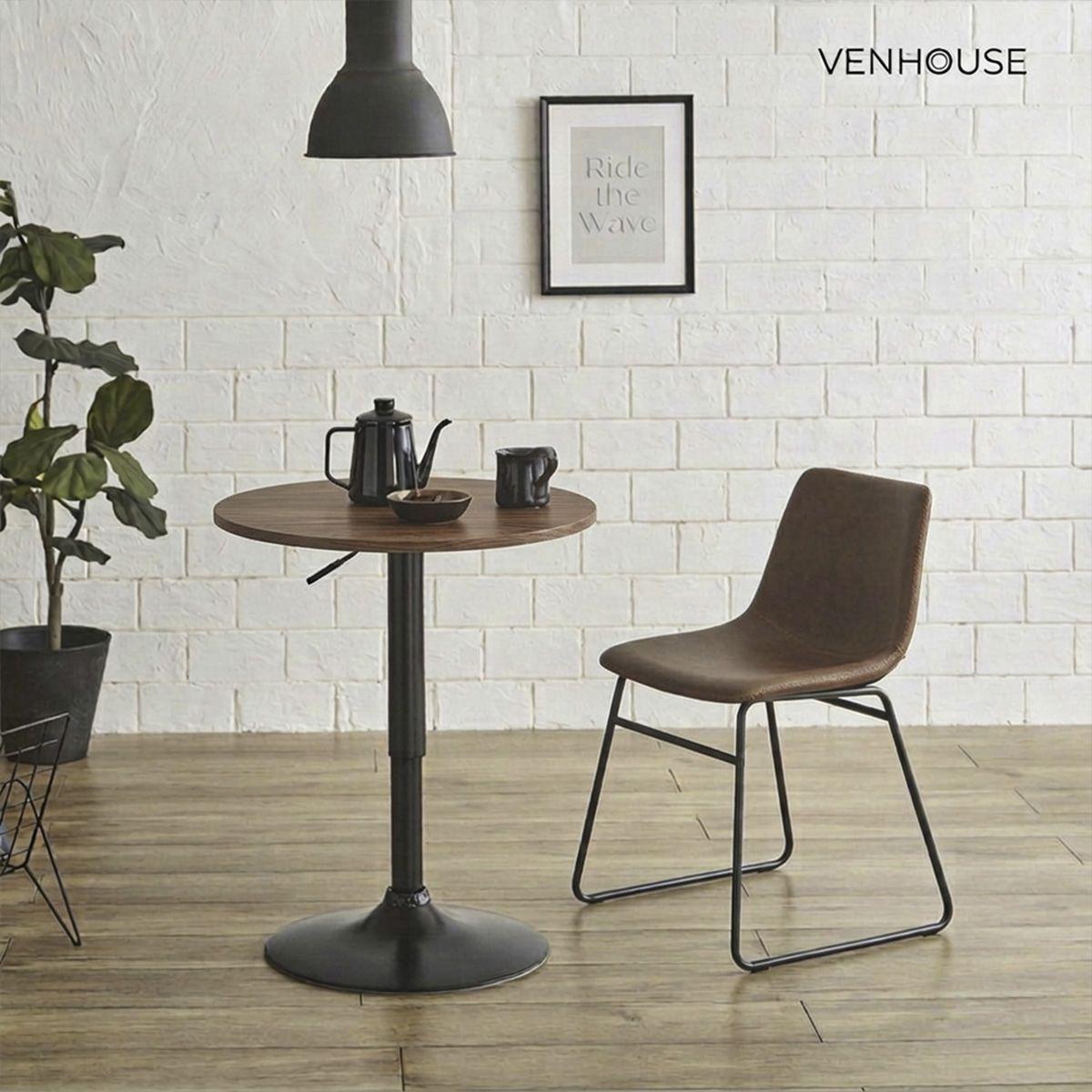 Pack 2 Mesas Bar Lorven Altura Ajustable Diámetro 60cm Comedor Madera Oscura-5