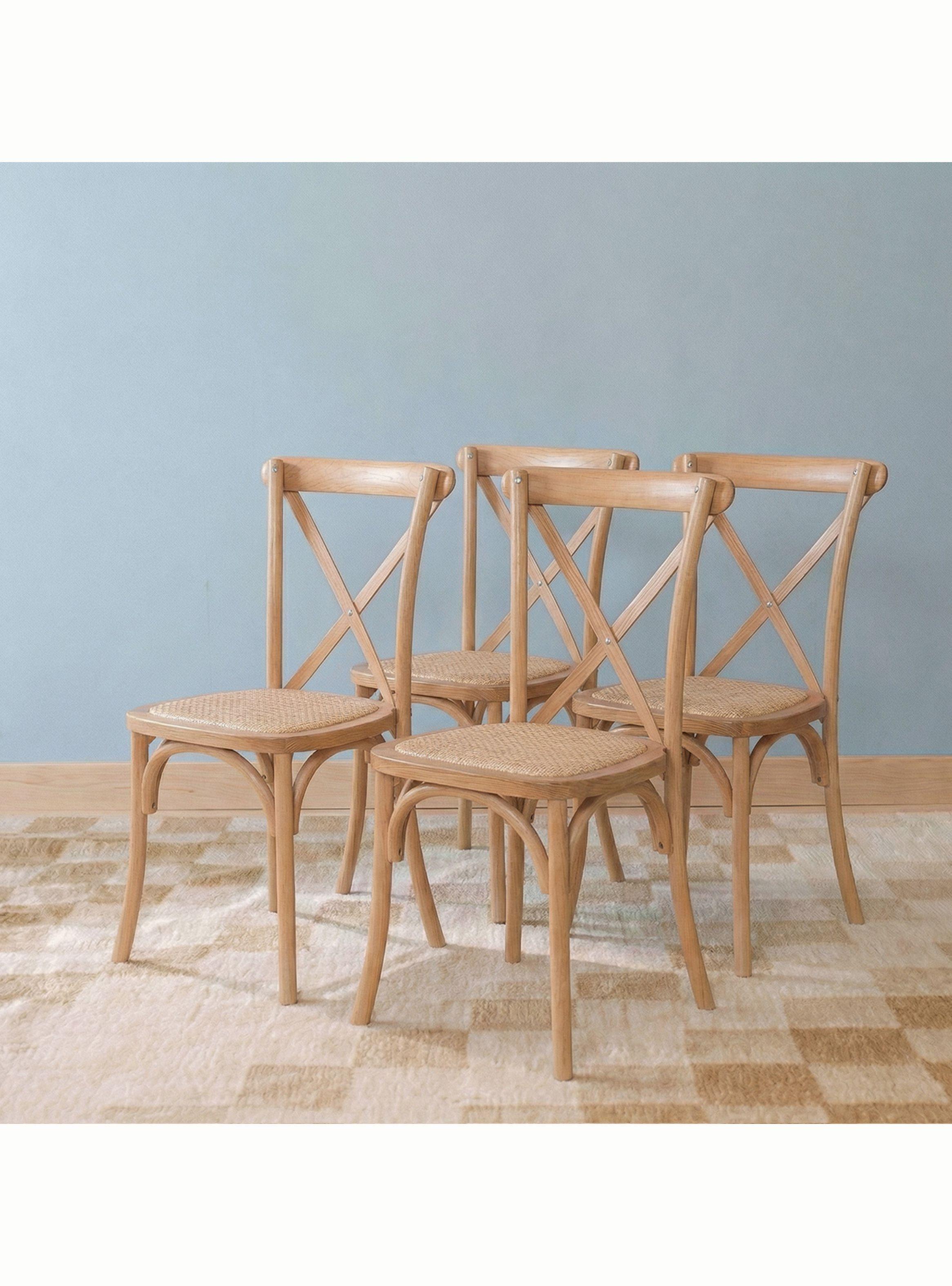 Pack 4 Sillas Comedor Madera Natural Rattan Apilables Crossback Venhoouse-0