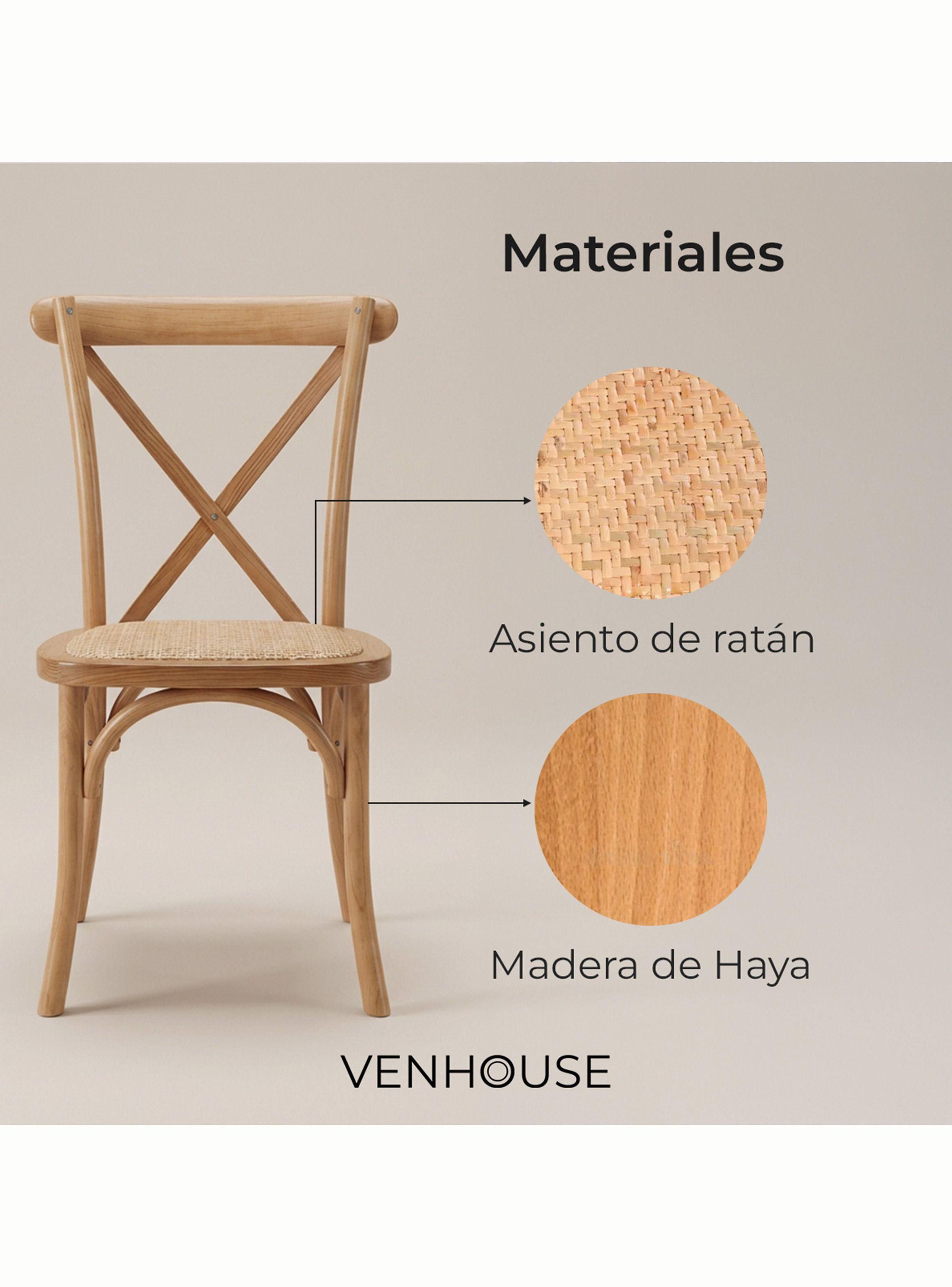 Pack 4 Sillas Comedor Madera Natural Rattan Apilables Crossback Venhoouse-1
