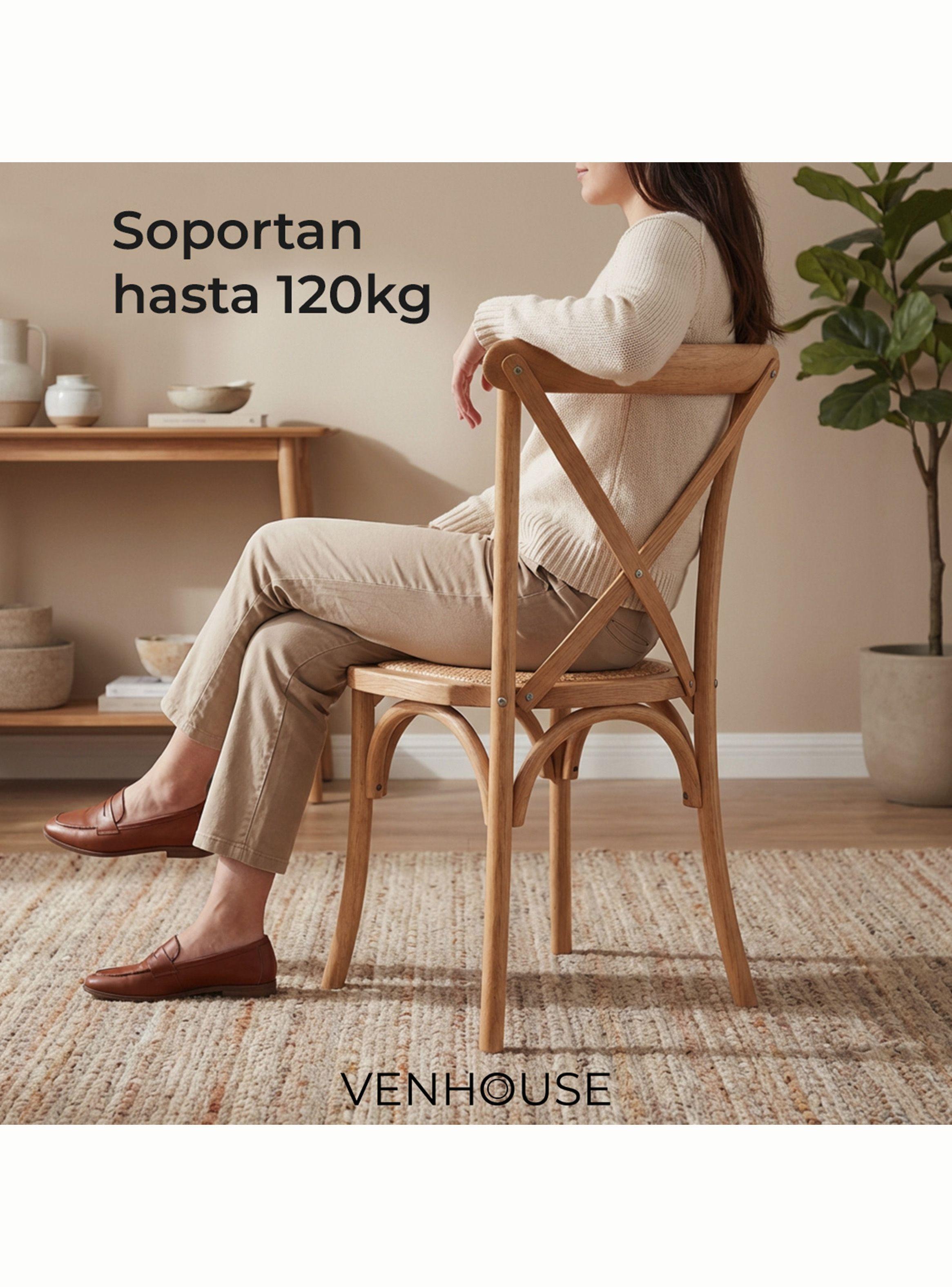 Pack 4 Sillas Comedor Madera Natural Rattan Apilables Crossback Venhoouse-2