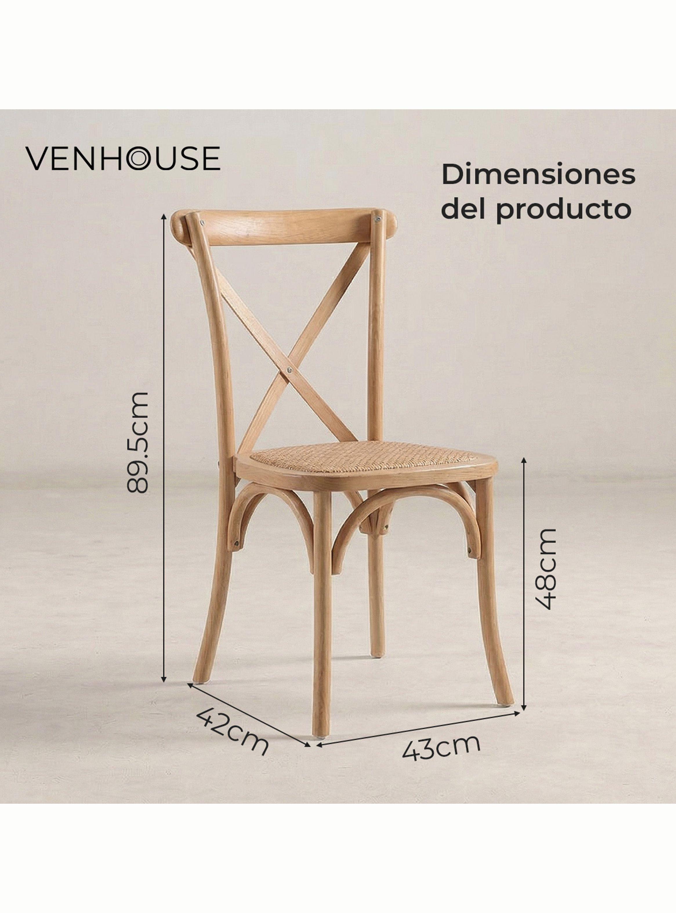 Pack 4 Sillas Comedor Madera Natural Rattan Apilables Crossback Venhoouse-3