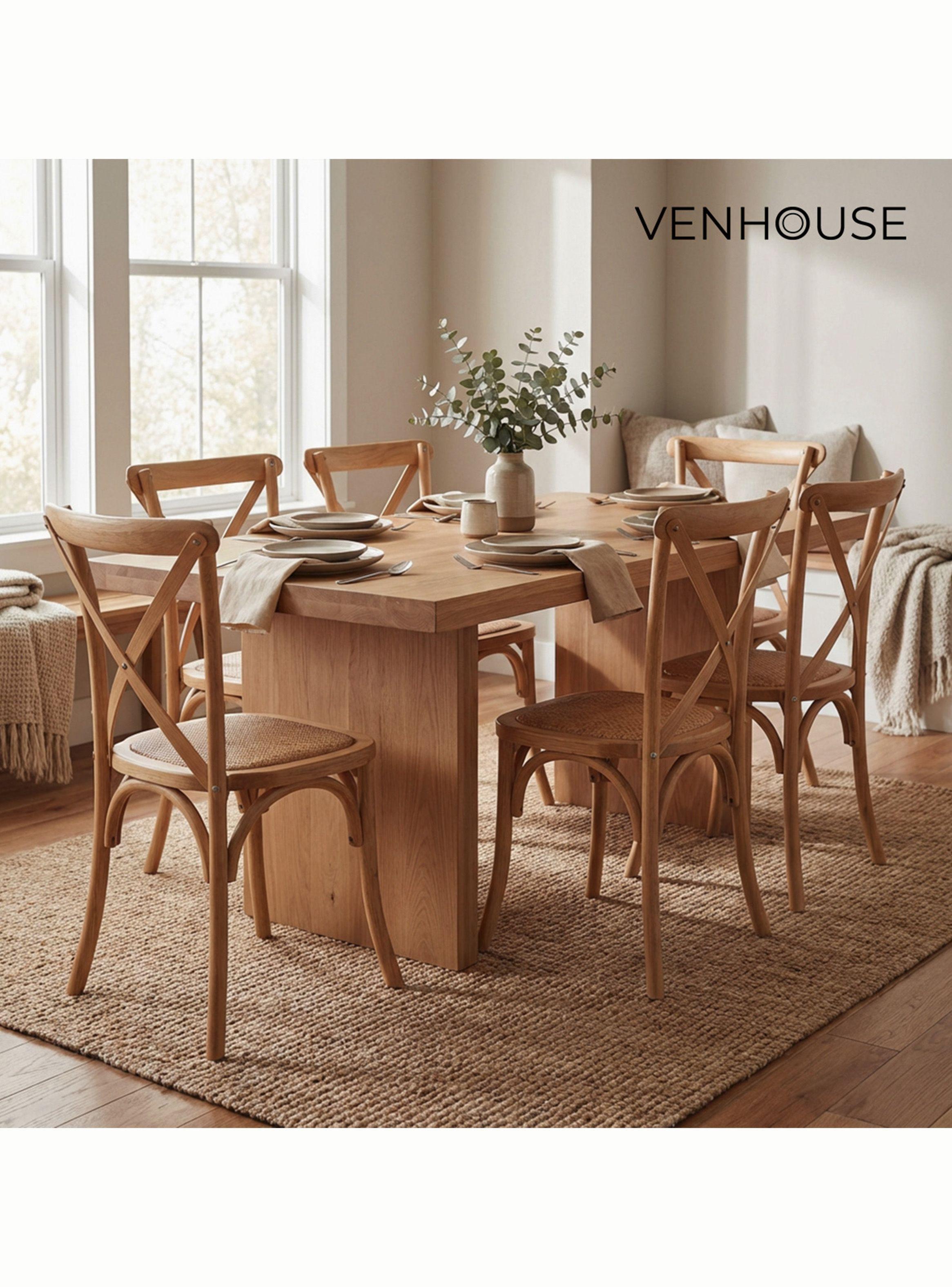 Pack 4 Sillas Comedor Madera Natural Rattan Apilables Crossback Venhoouse-7