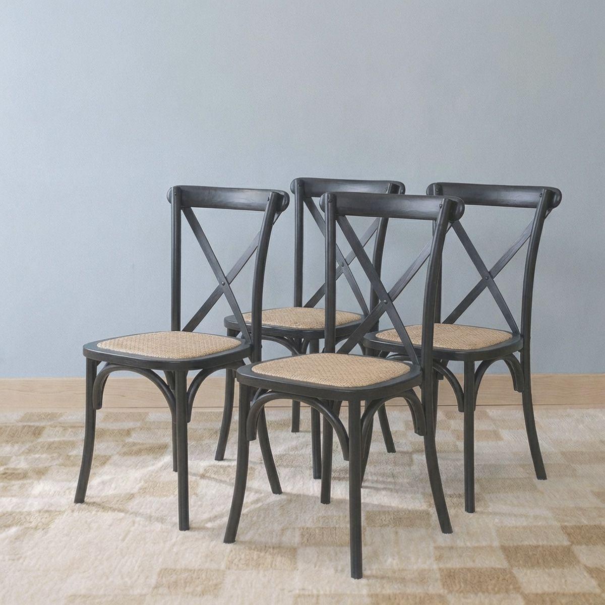 Pack 4 Sillsa Crossback Madera Rattan Negra Venhoouse-0