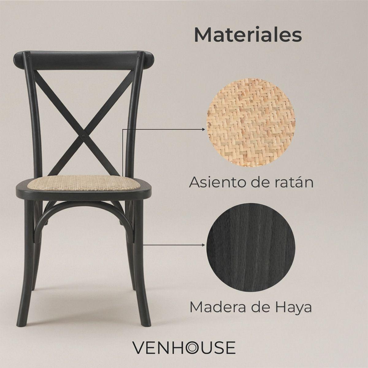 Pack 4 Sillsa Crossback Madera Rattan Negra Venhoouse-1