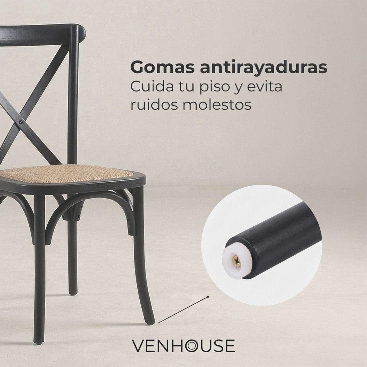 Pack 4 Sillsa Crossback Madera Rattan Negra Venhoouse-2