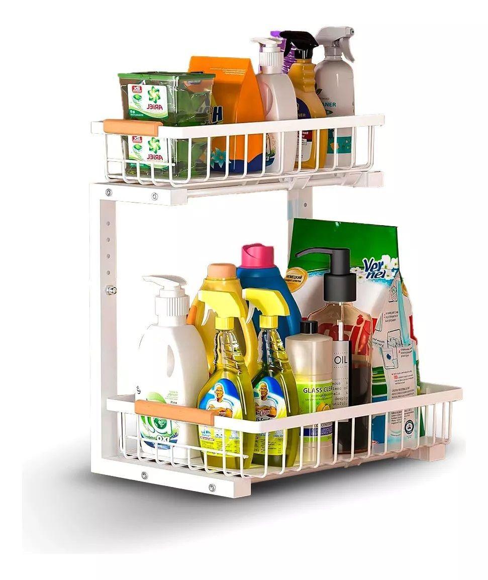 Organizador Estante Multiuso Bajo Lavaplatos Cocina Baño Blanco-0