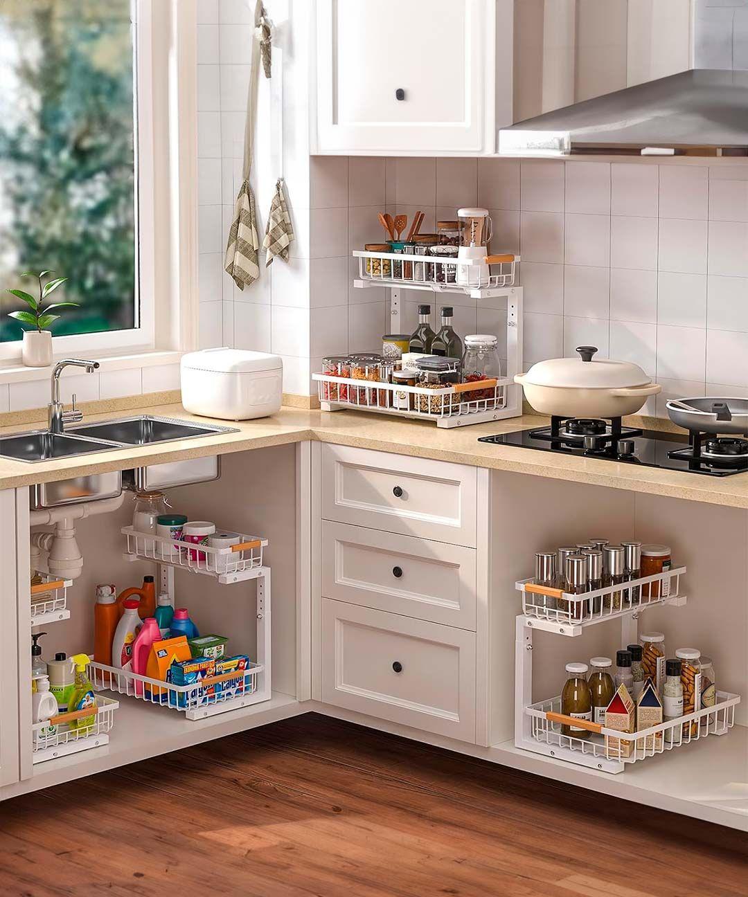Organizador Estante Multiuso Bajo Lavaplatos Cocina Baño Blanco-3