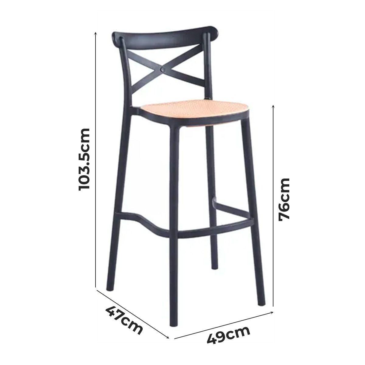 Pack 2 Taburete Piso Bar O Terraza Apilable 76cm Crossback Danubio Venhoouse Negro-4