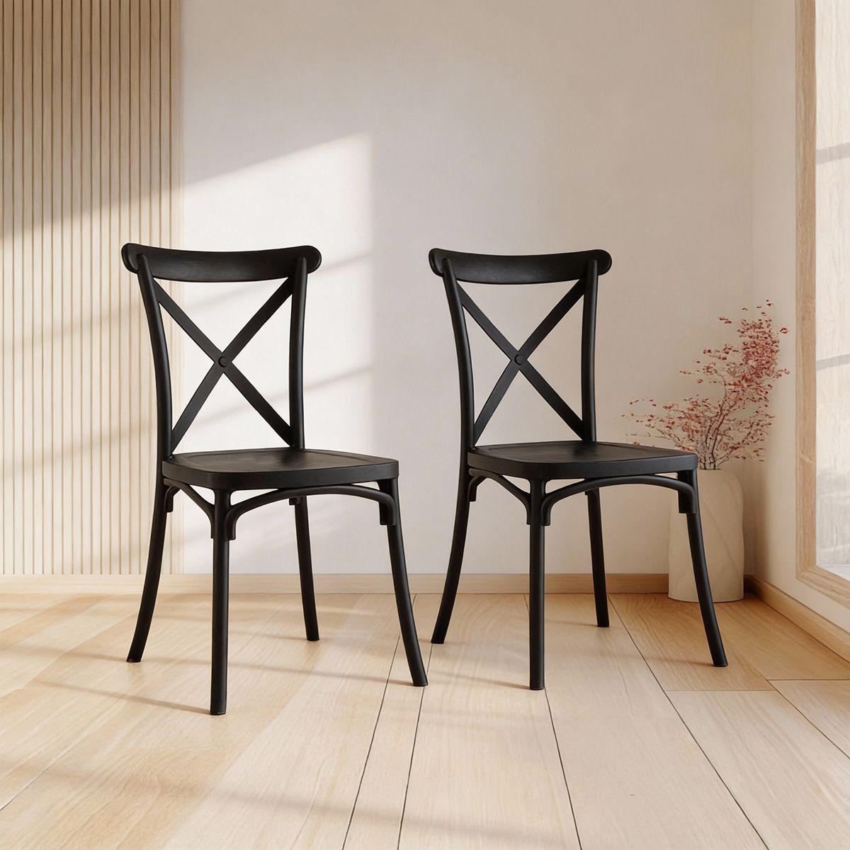 Pack 2 Sillas Crossback Para Comedor Apilables Polipropileno Negras-0