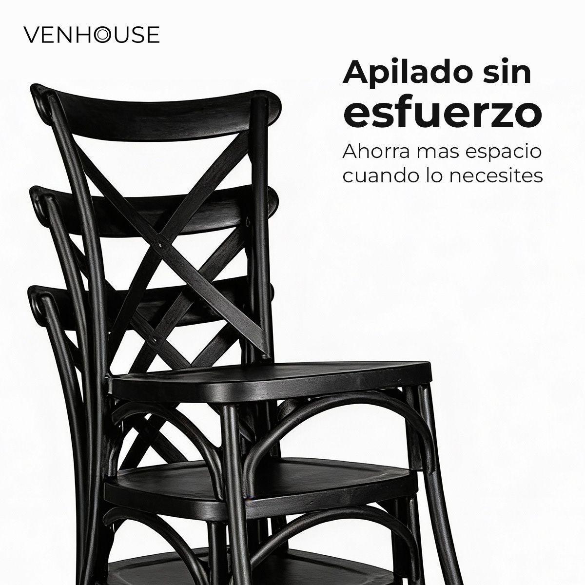 Pack 2 Sillas Crossback Para Comedor Apilables Polipropileno Negras-2