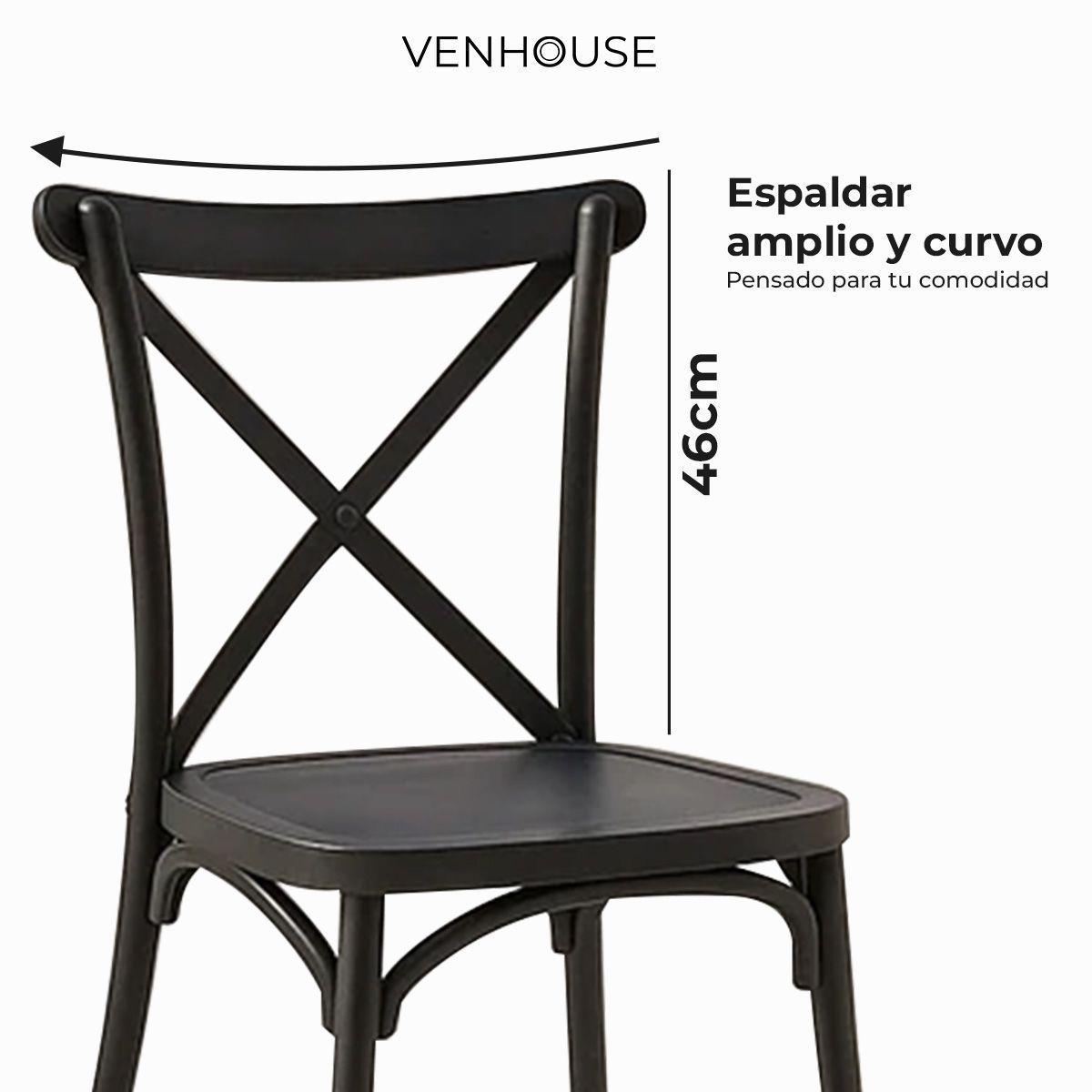 Pack 2 Sillas Crossback Para Comedor Apilables Polipropileno Negras-3