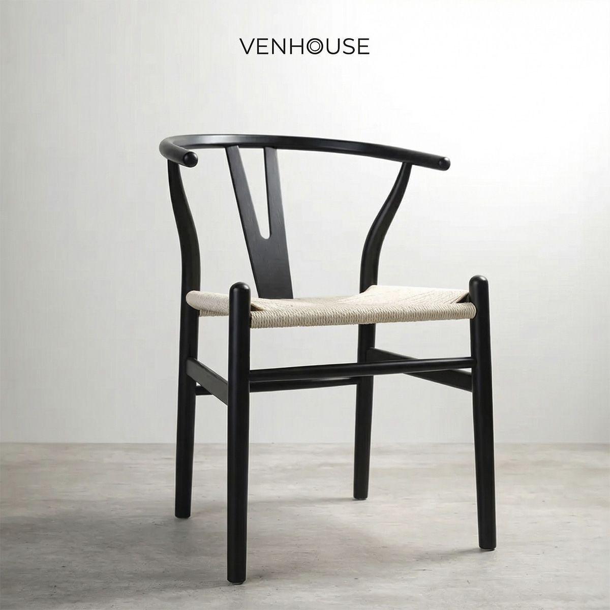 Silla Wishbone Para Comedor Madera De Haya Asiento De Cuerda Negra-5