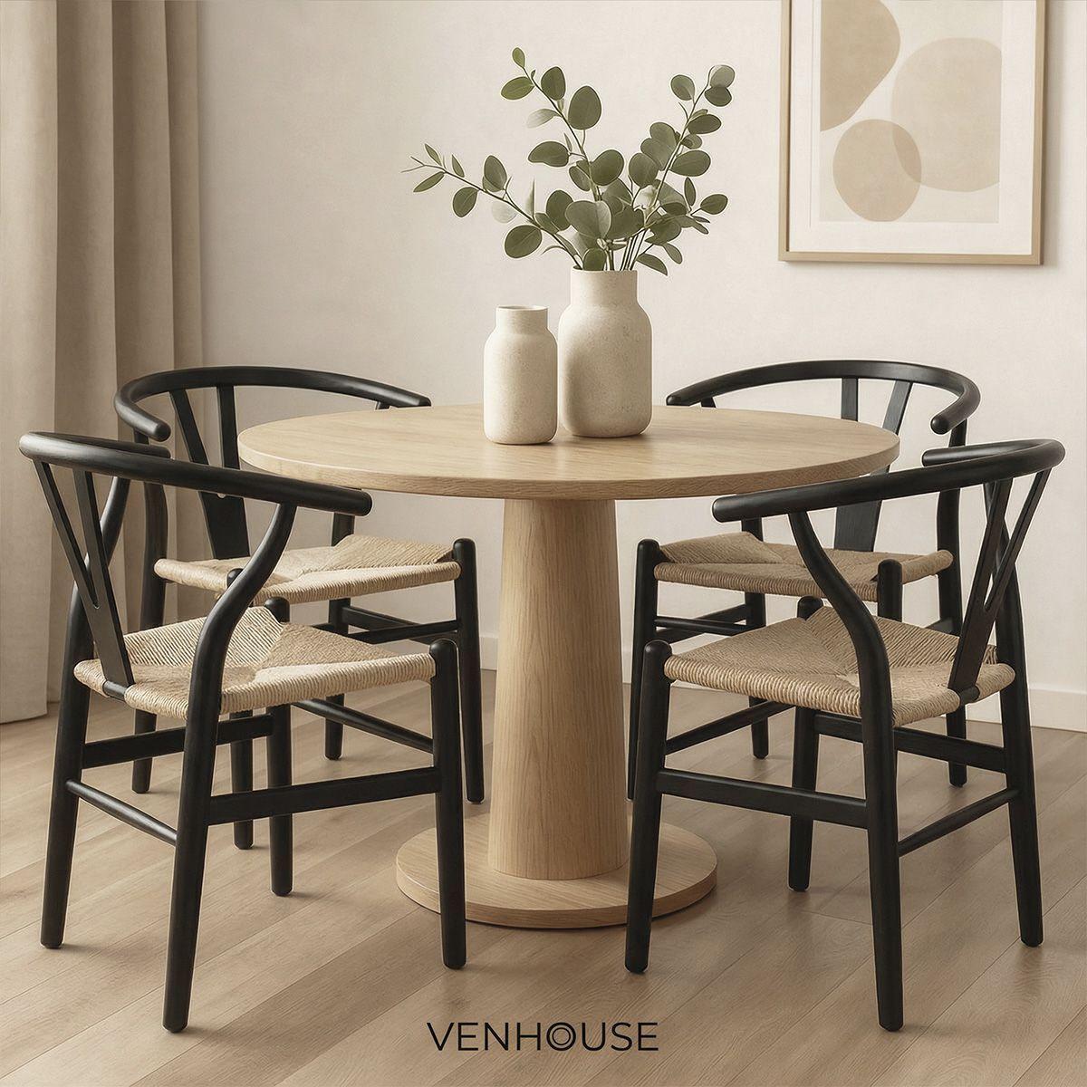 Silla Wishbone Para Comedor Madera De Haya Asiento De Cuerda Negra-7